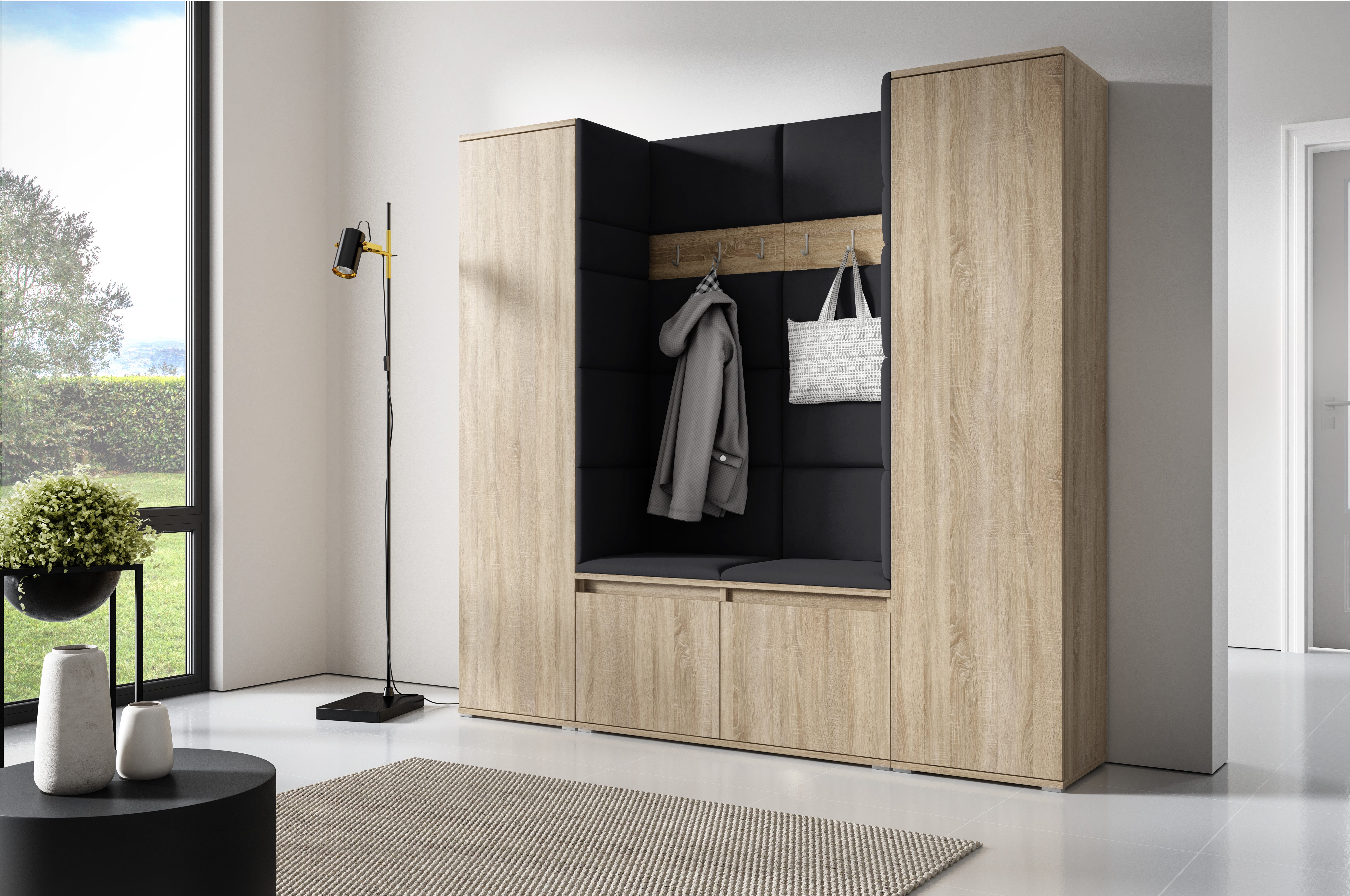 PK Emi 31 Hallway Wardrobe Sonoma Oak - Upholstered Panels in Various Colours