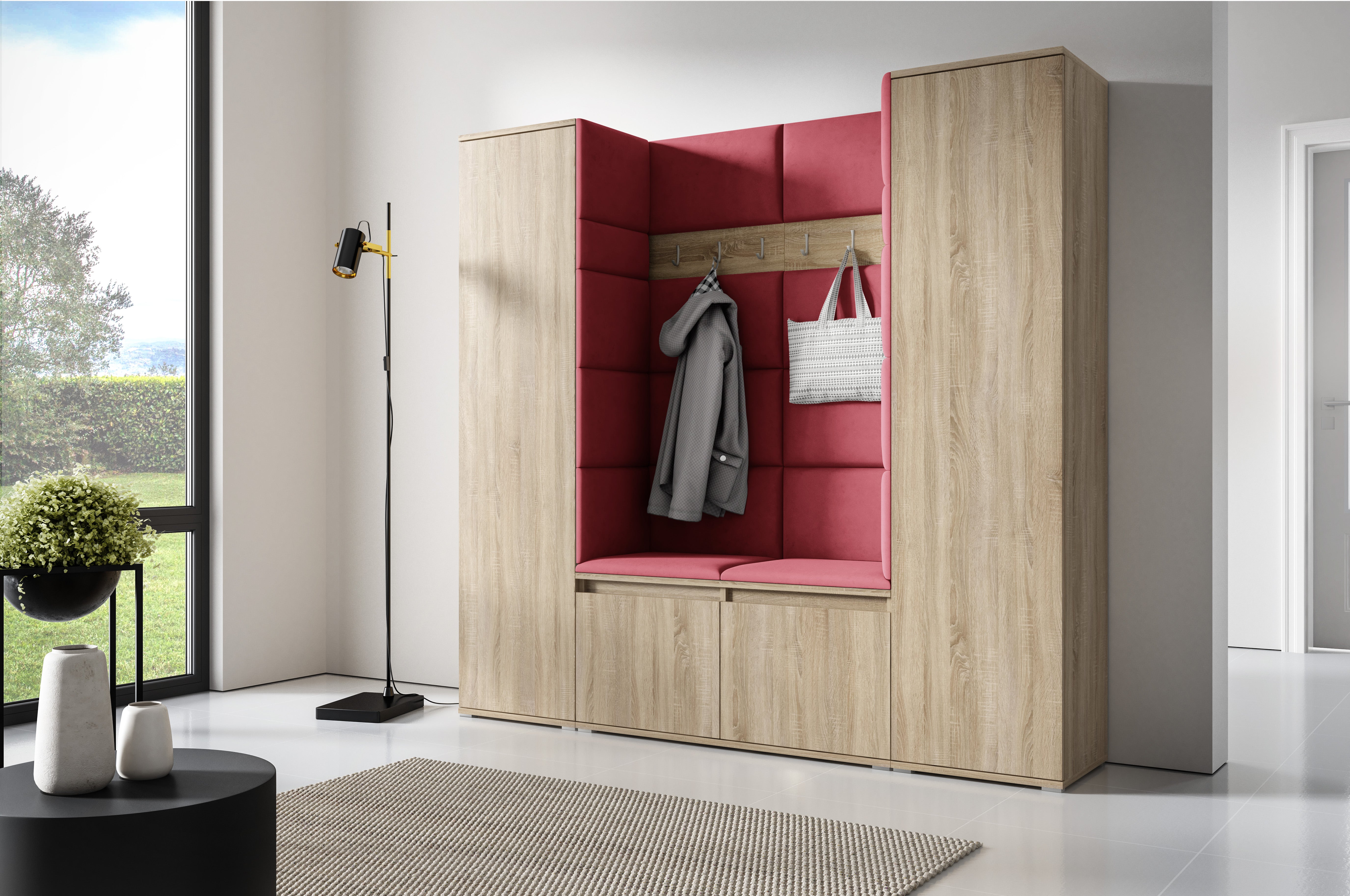 PK Emi 31 Hallway Wardrobe Sonoma Oak - Upholstered Panels in Various Colours