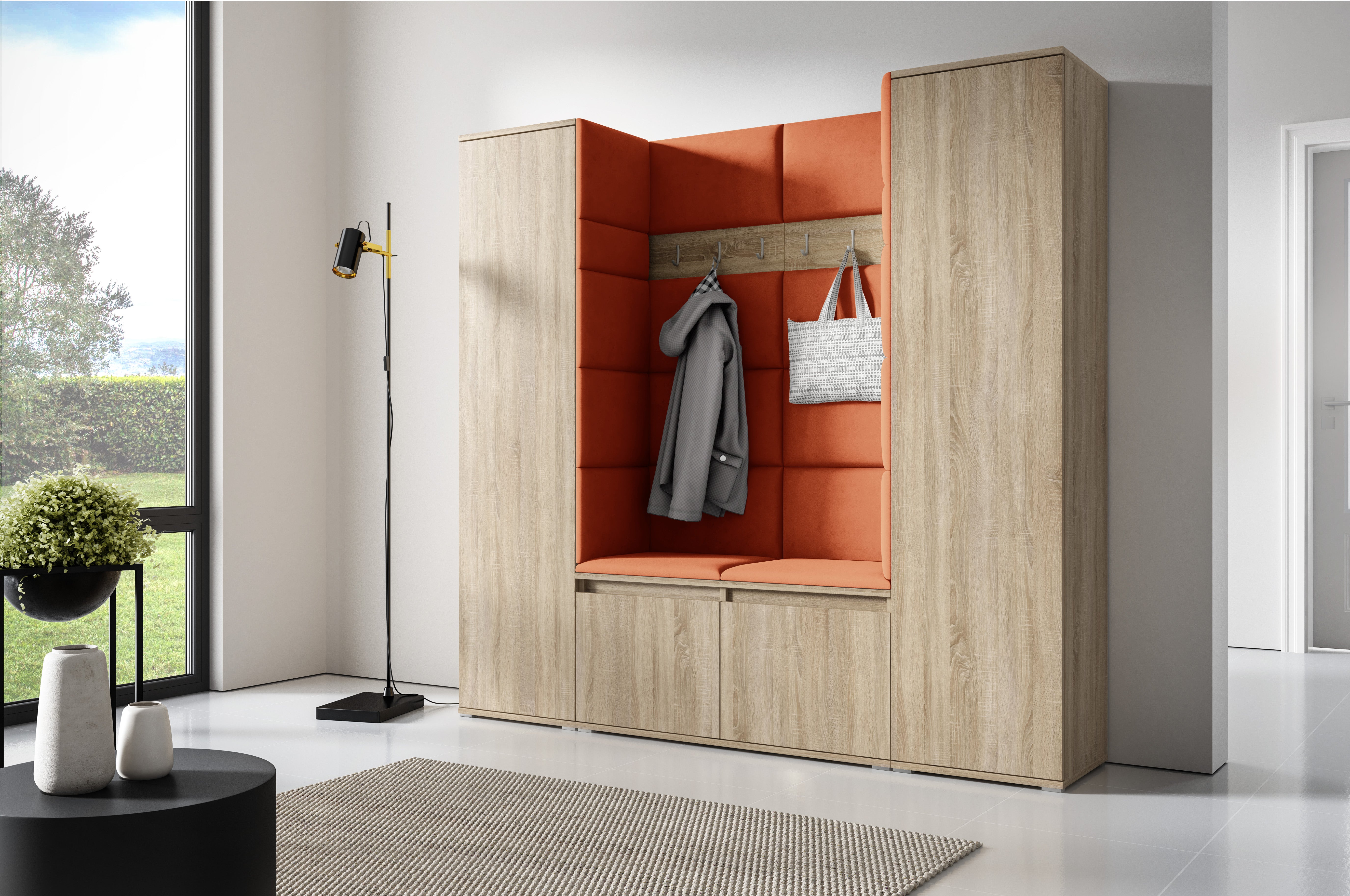 PK Emi 31 Hallway Wardrobe Sonoma Oak - Upholstered Panels in Various Colours