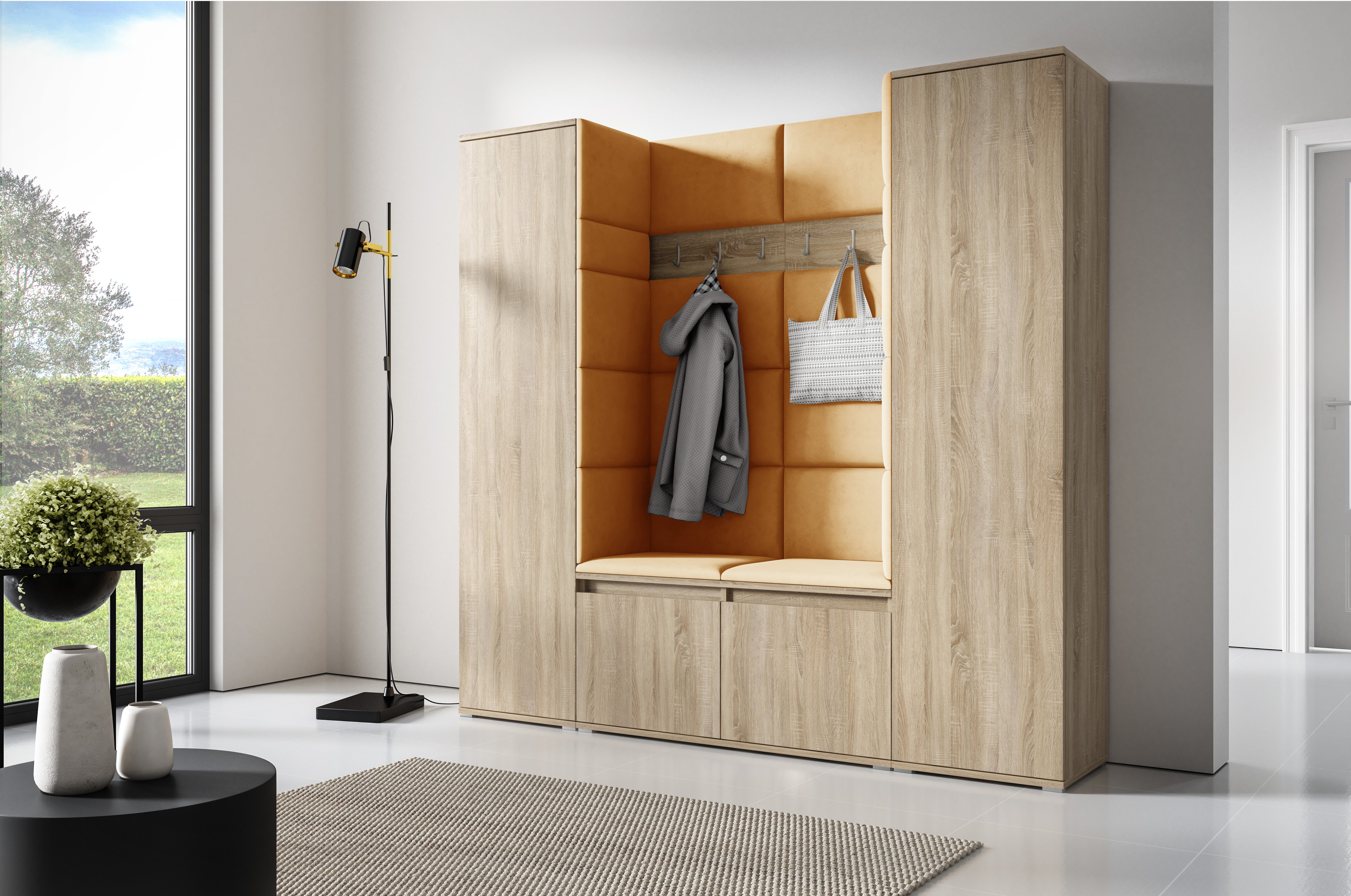 PK Emi 31 Hallway Wardrobe Sonoma Oak - Upholstered Panels in Various Colours