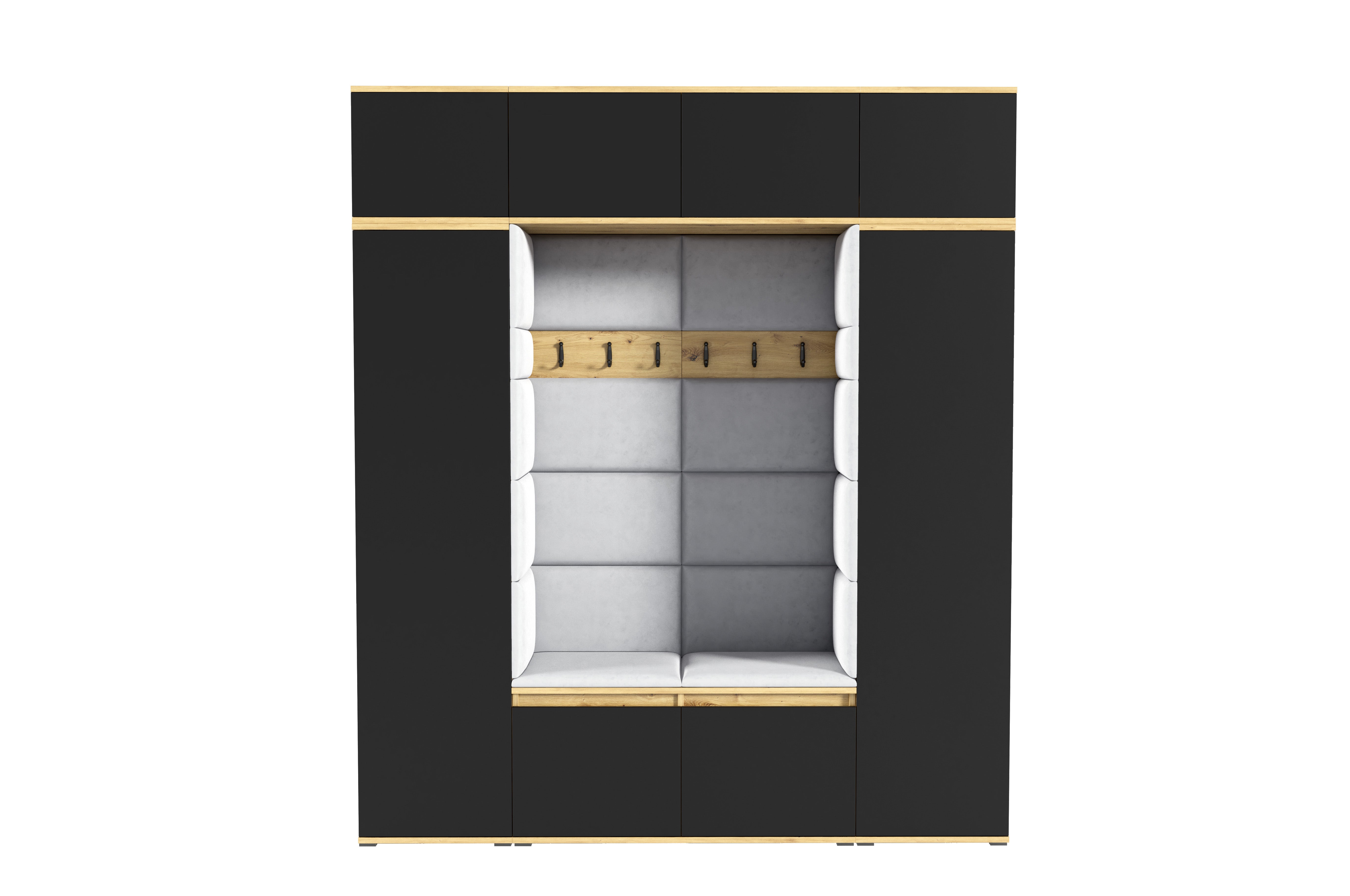 PK Emi 32 Hallway Wardrobe Aristan Oak\ Black- Upholstered Panels in Various Colours