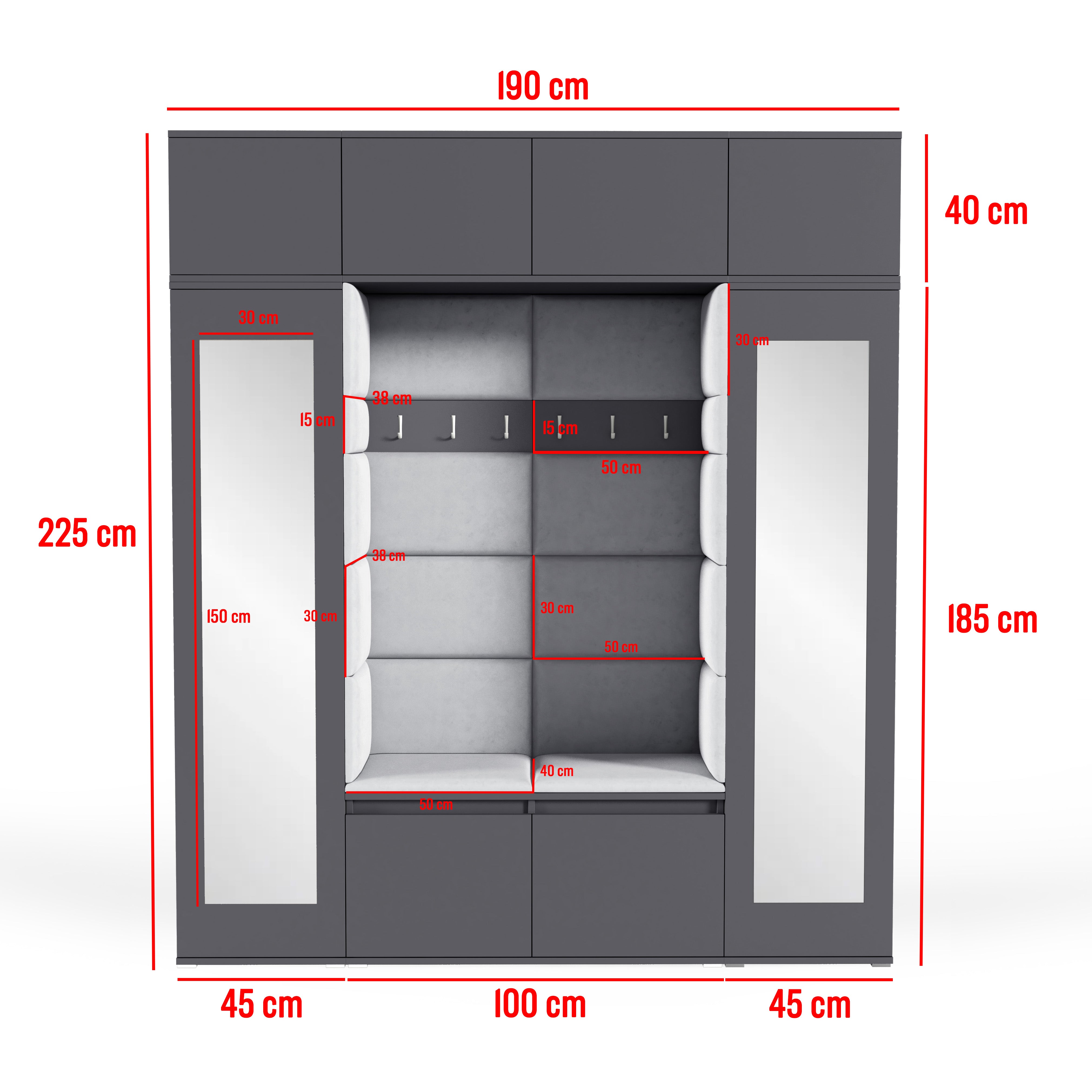 PK Emi 32 Hallway Wardrobe White - Upholstered Panels in Various Colours
