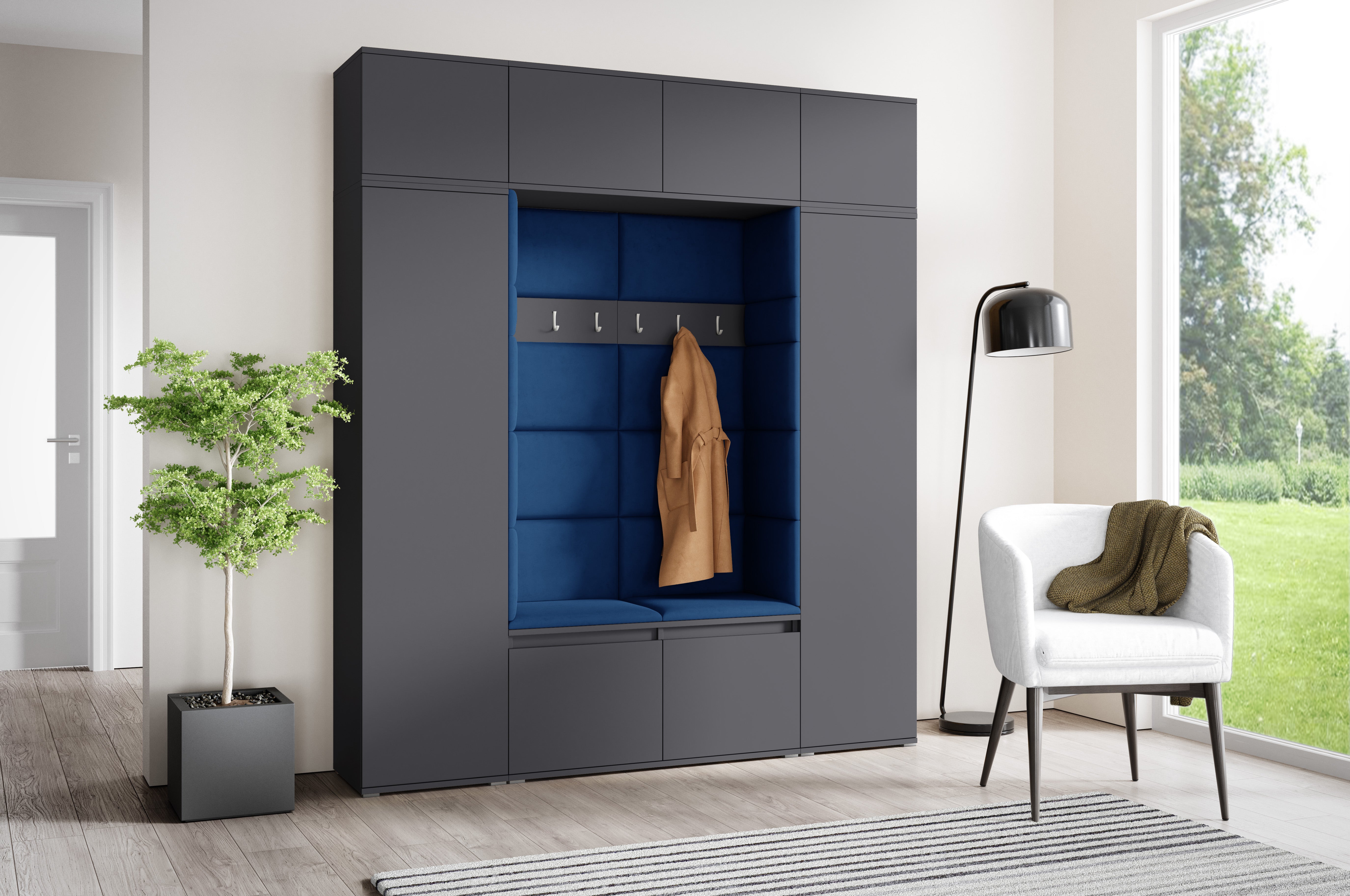 PK Emi 32 Hallway Wardrobe Graphite - Upholstered Panels in Various Colours
