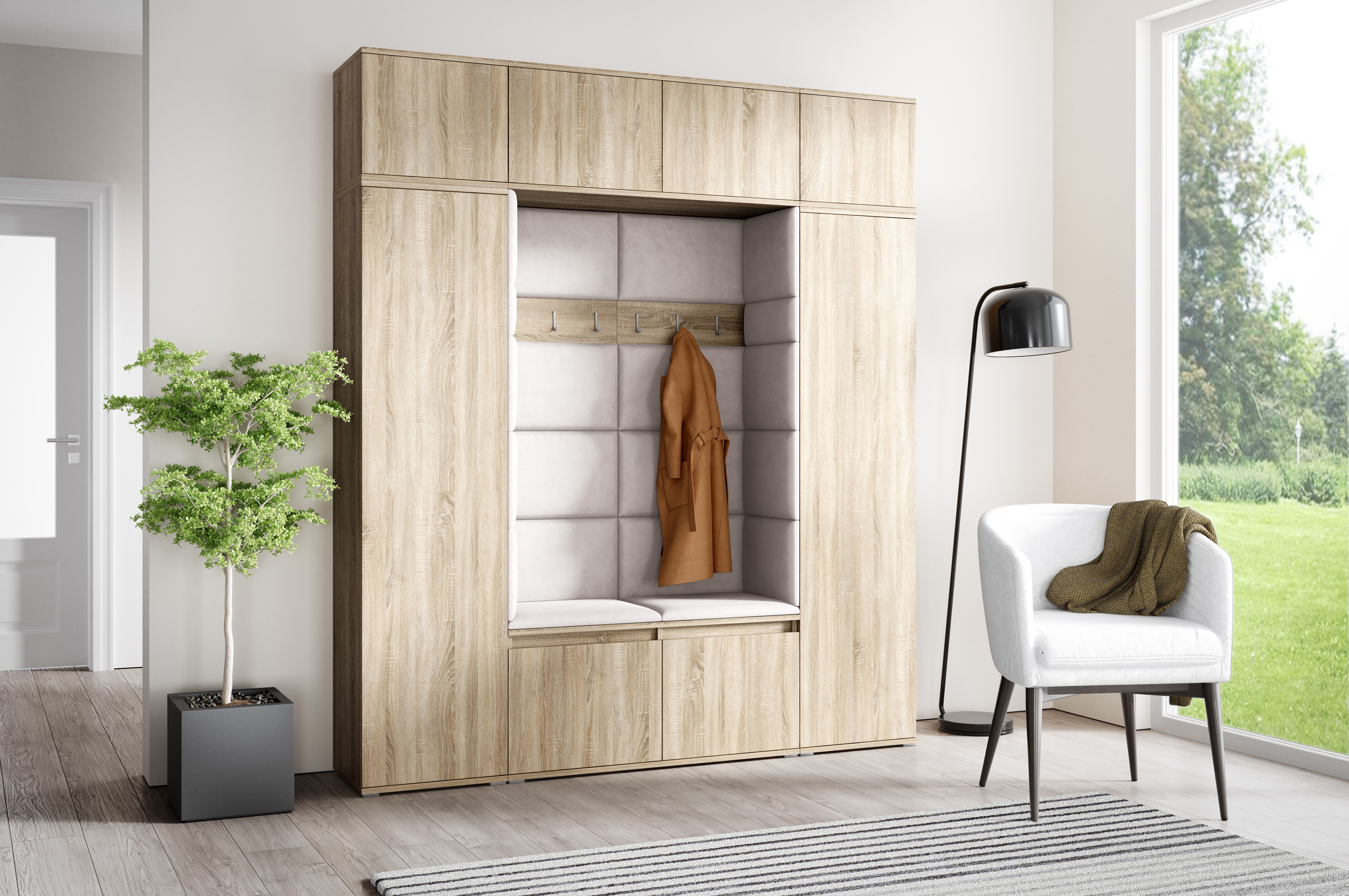 PK Emi 32 Hallway Wardrobe Sonoma Oak- Upholstered Panels in Various Colours