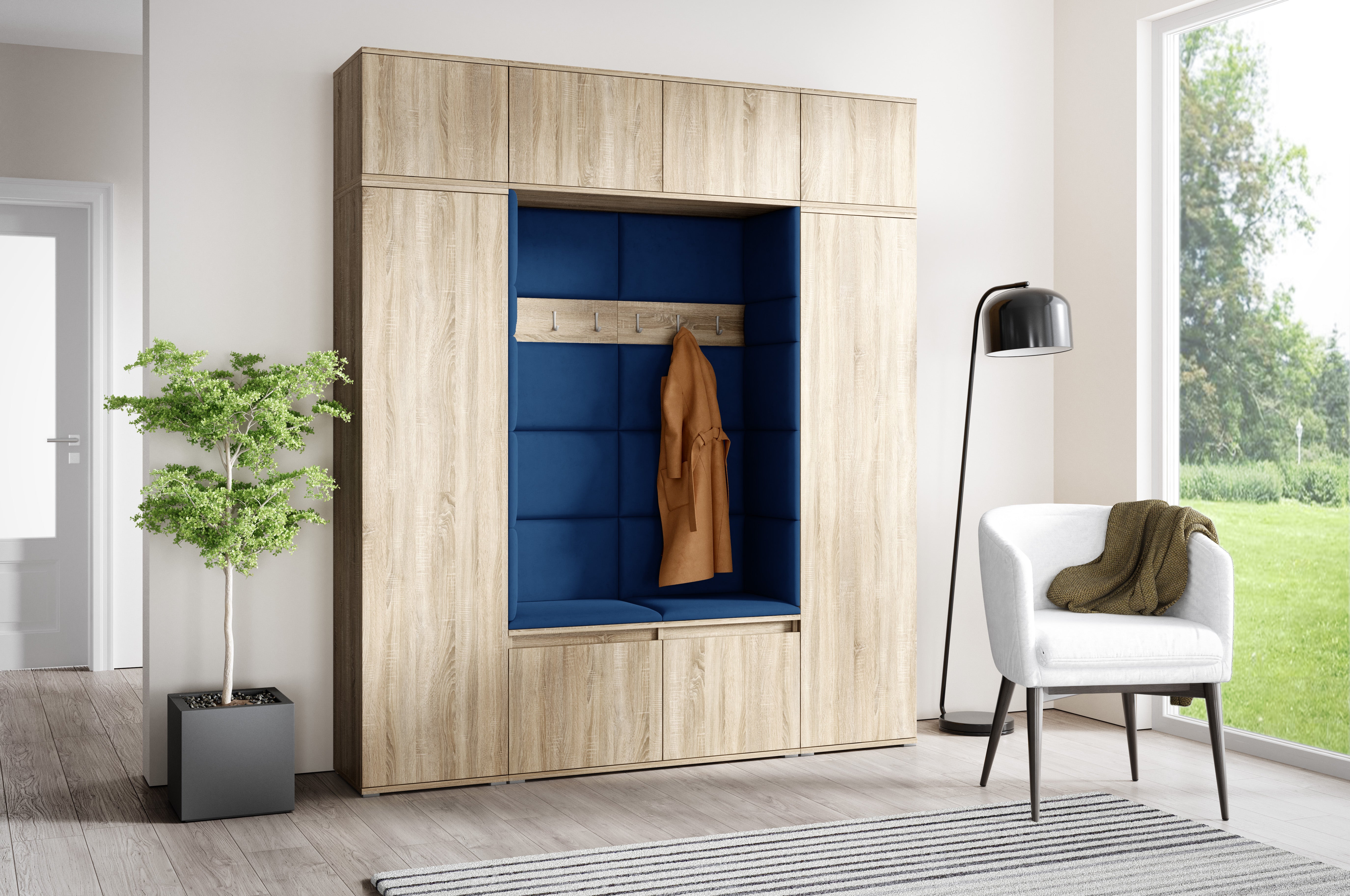 PK Emi 32 Hallway Wardrobe Sonoma Oak- Upholstered Panels in Various Colours