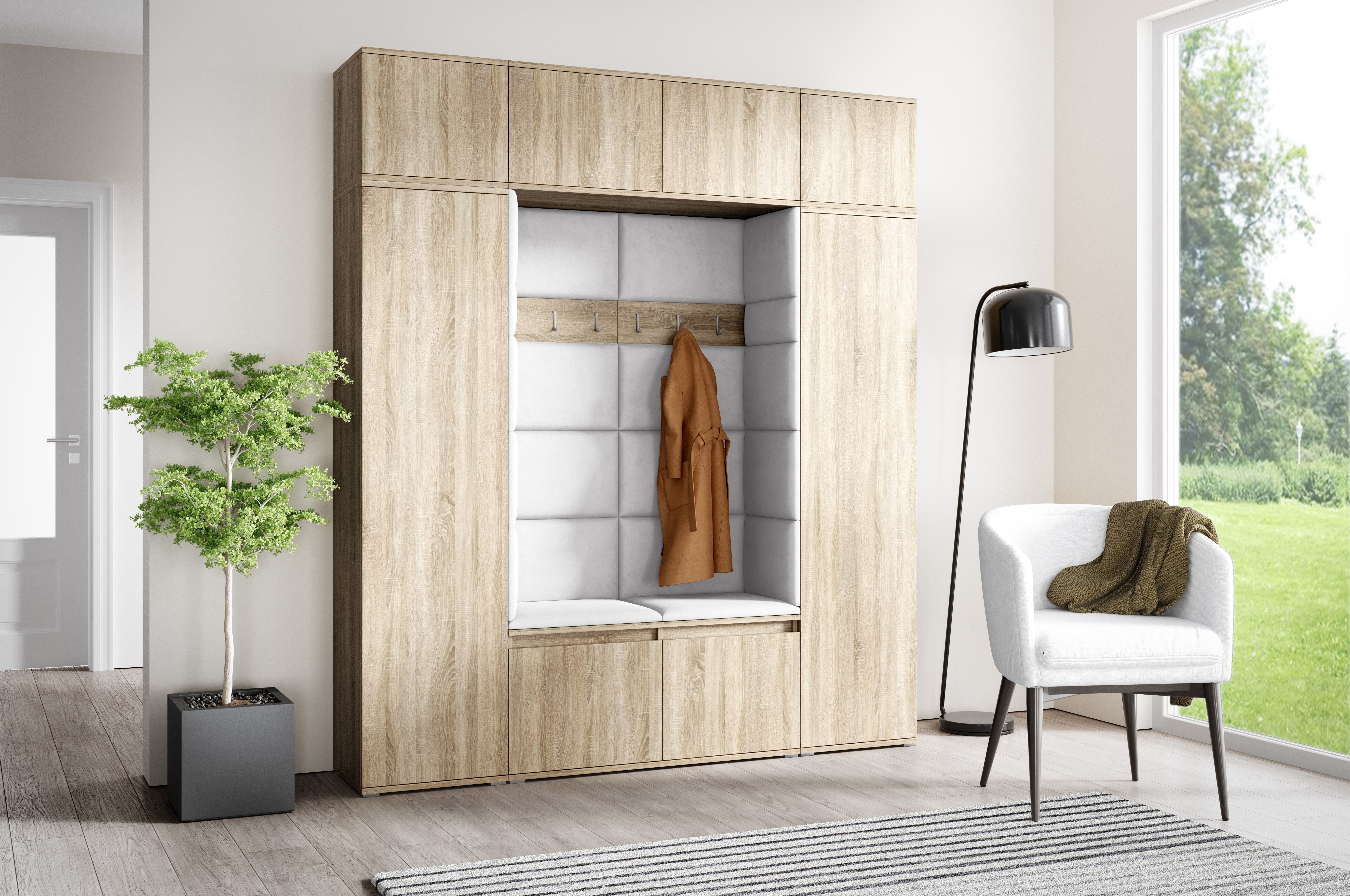 PK Emi 32 Hallway Wardrobe Sonoma Oak- Upholstered Panels in Various Colours