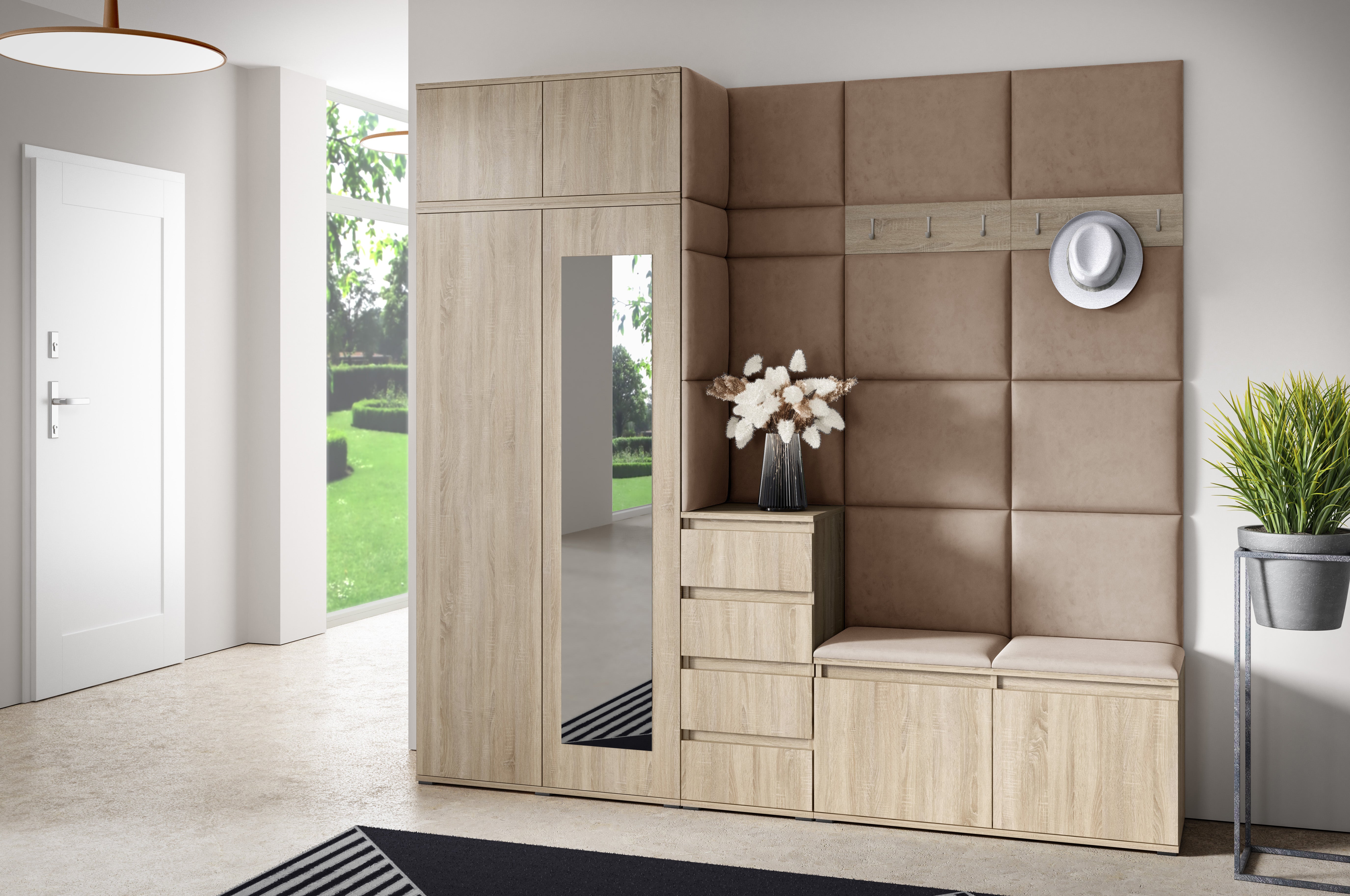 PK Emi 33 Hallway Wardrobe Sonoma Oak - Upholstered Panels in Various Colours