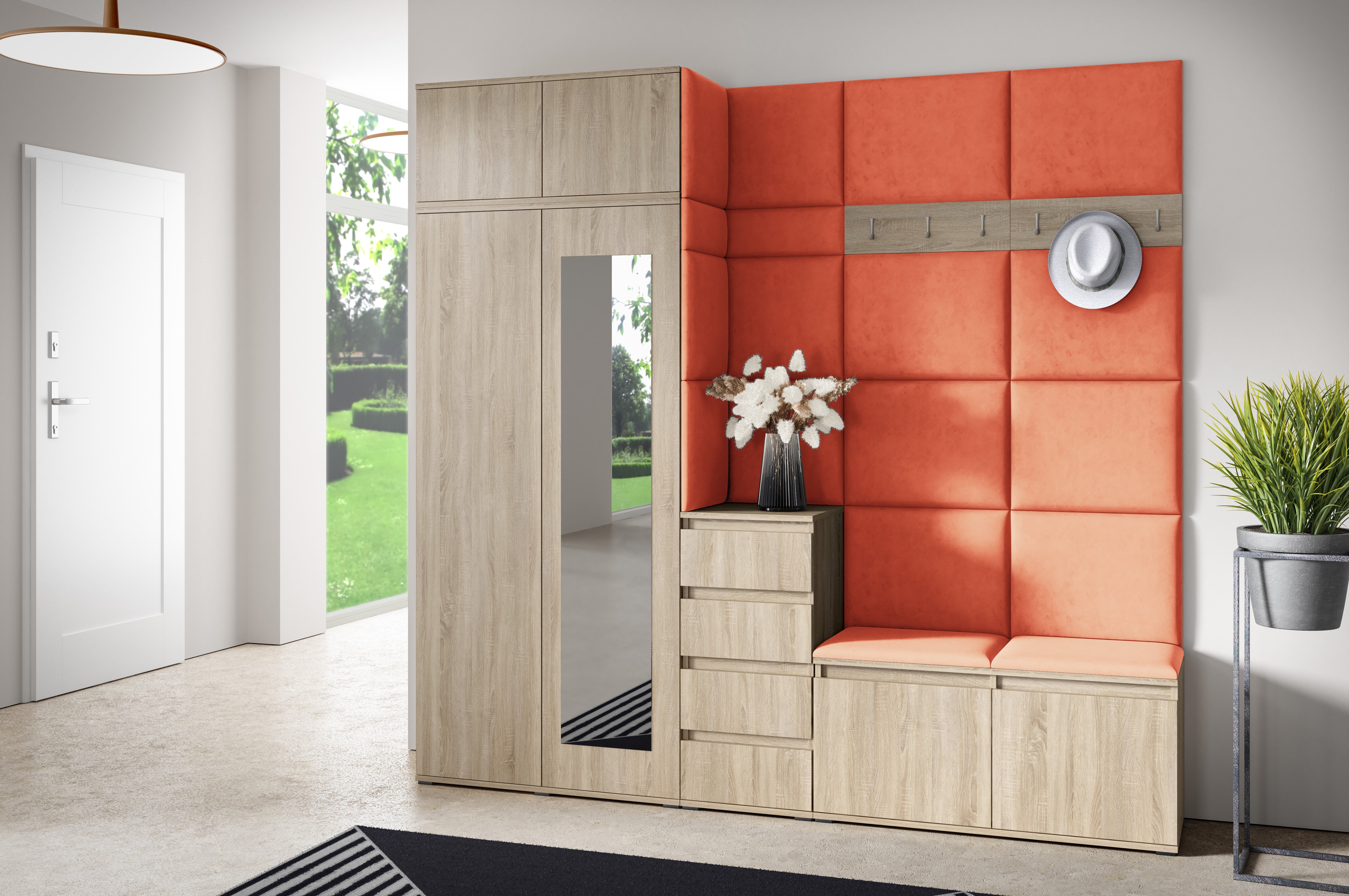 PK Emi 33 Hallway Wardrobe Sonoma Oak - Upholstered Panels in Various Colours