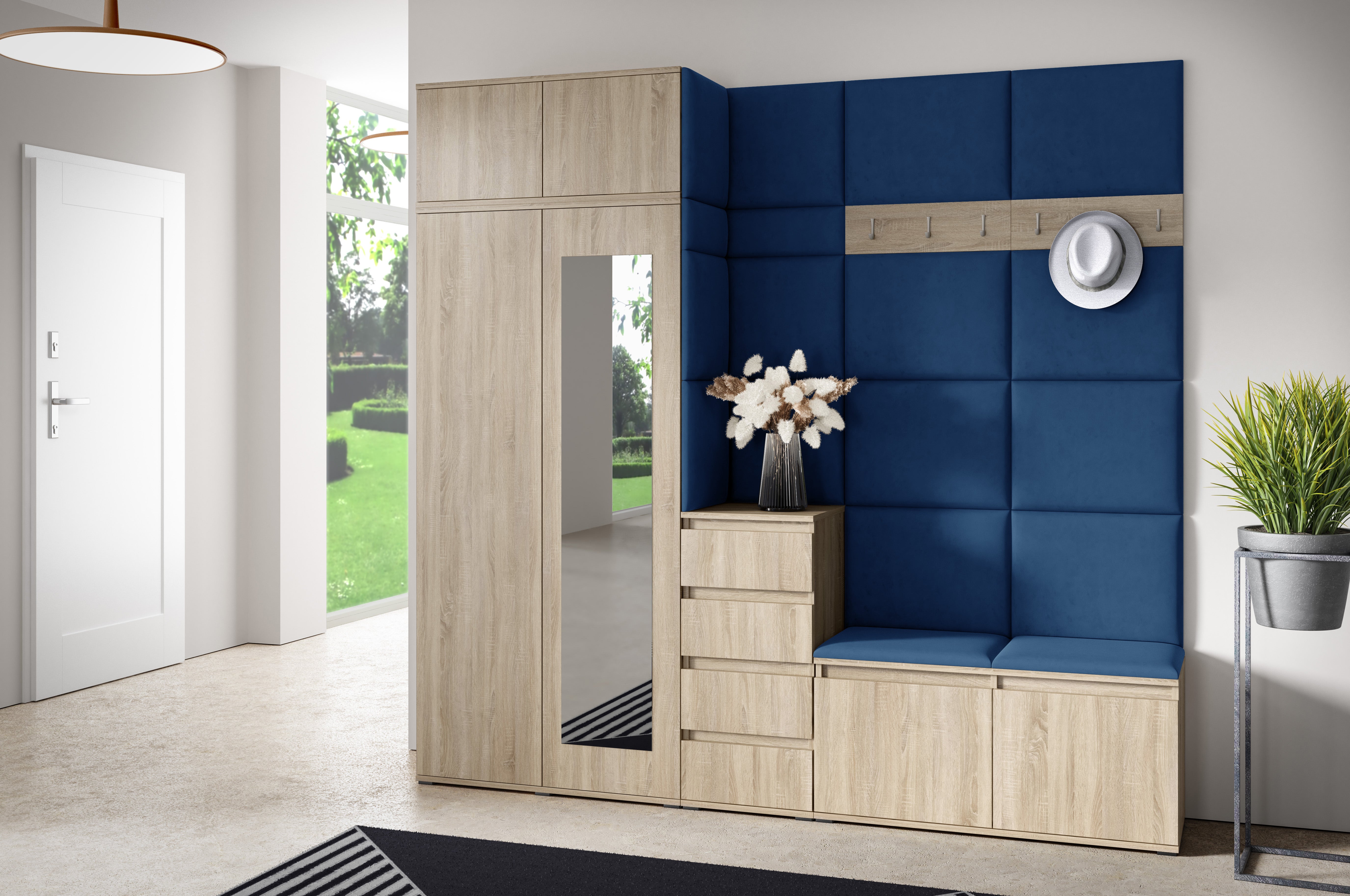 PK Emi 33 Hallway Wardrobe Sonoma Oak - Upholstered Panels in Various Colours