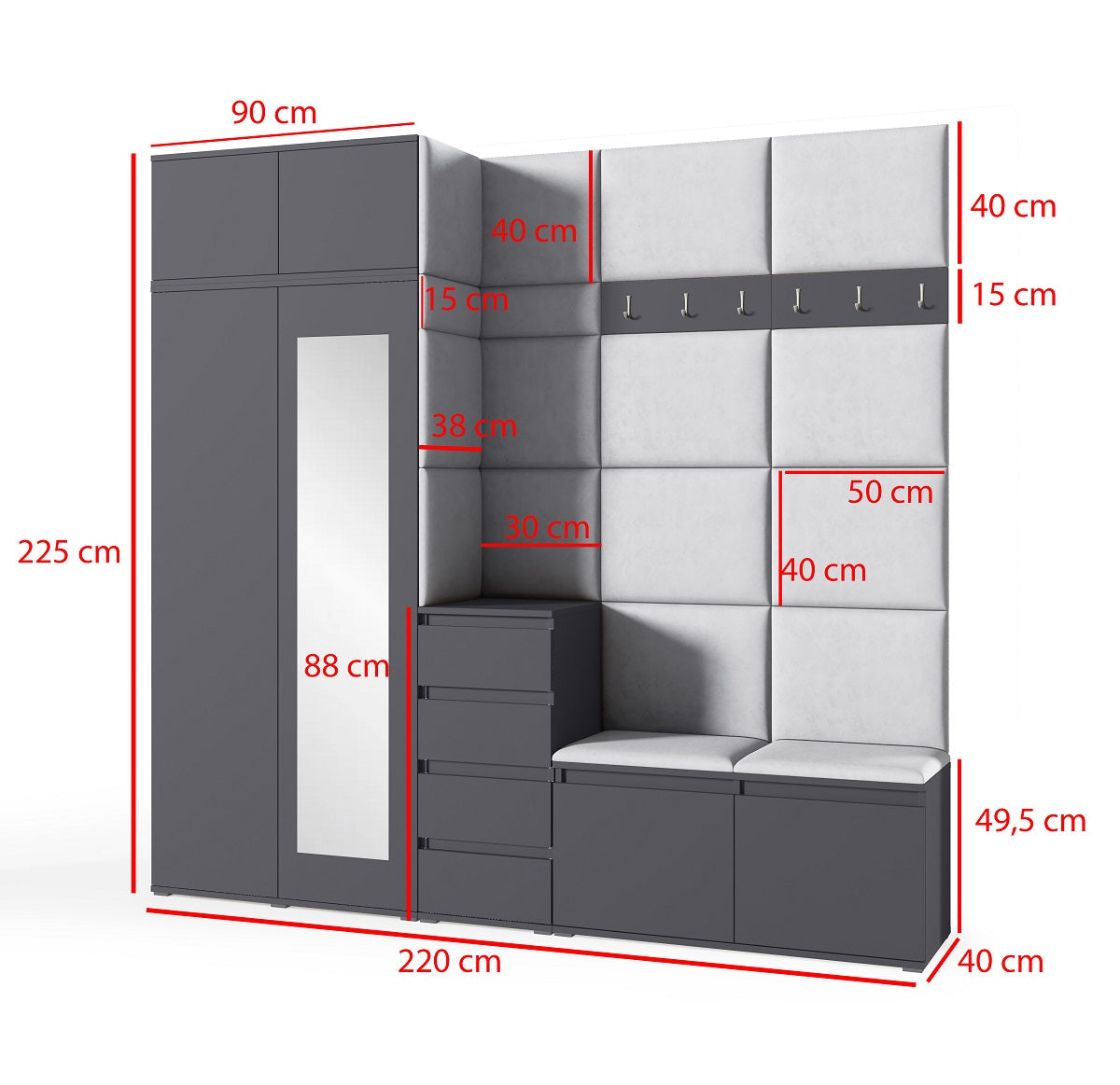 PK Emi 33 Hallway Wardrobe Aristan Oak\Black - Upholstered Panels in Various Colours