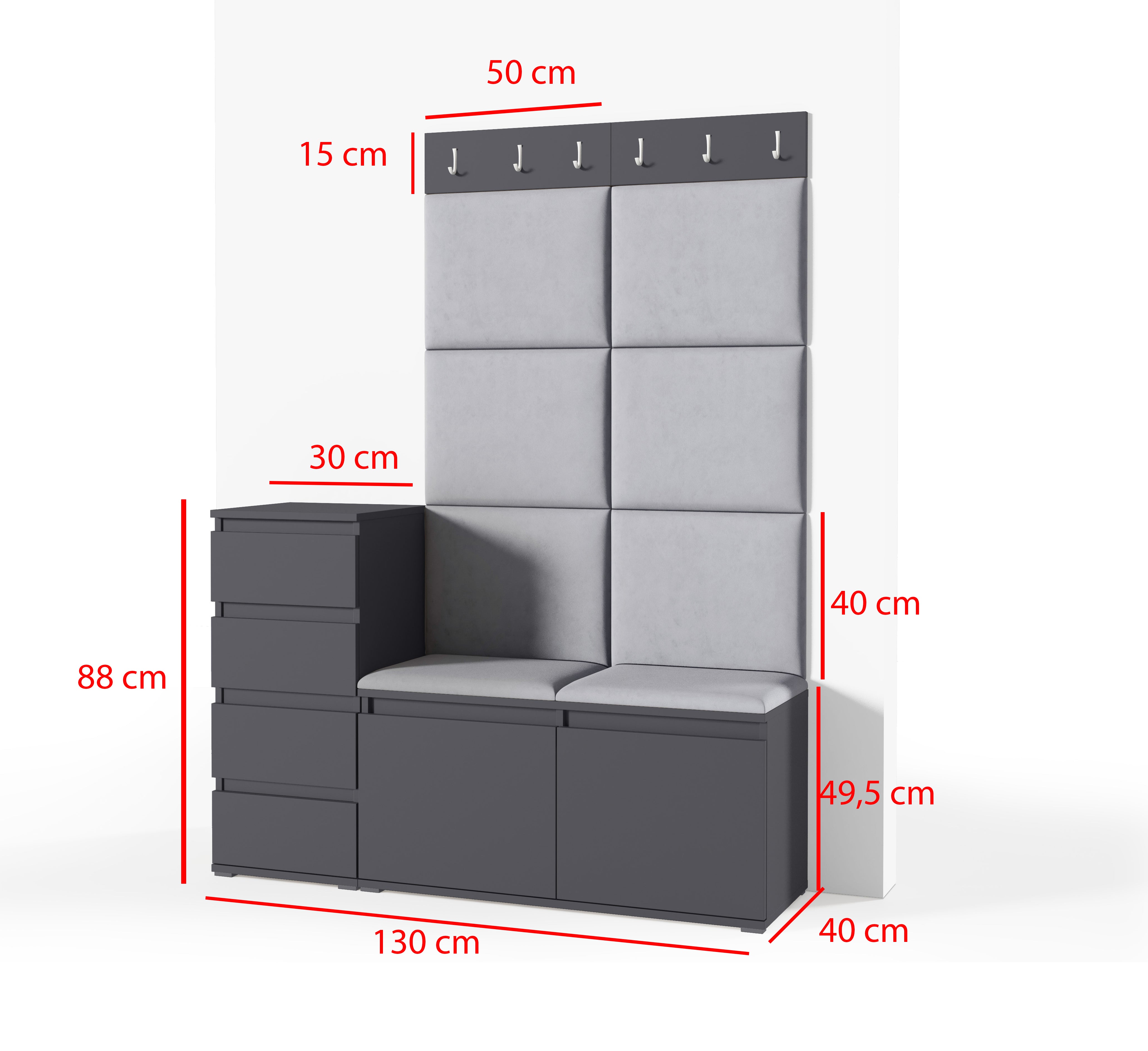 PK Emi 34 Hallway Wardrobe Sonoma Oak- Upholstered Panels in Various Colours