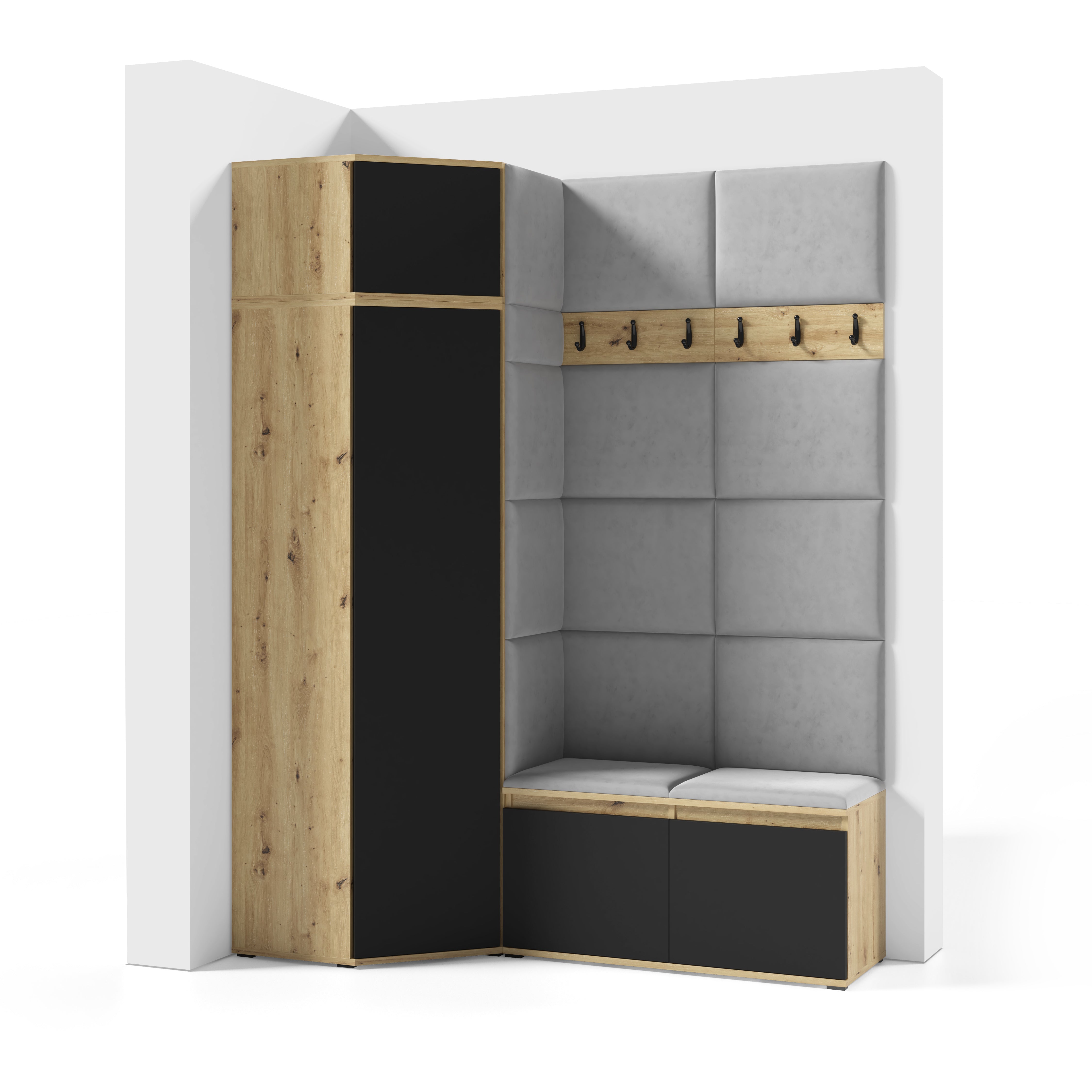 PK Emi 37 Hallway Wardrobe Aristan Oak\Black- Upholstered Panels in Various Colours