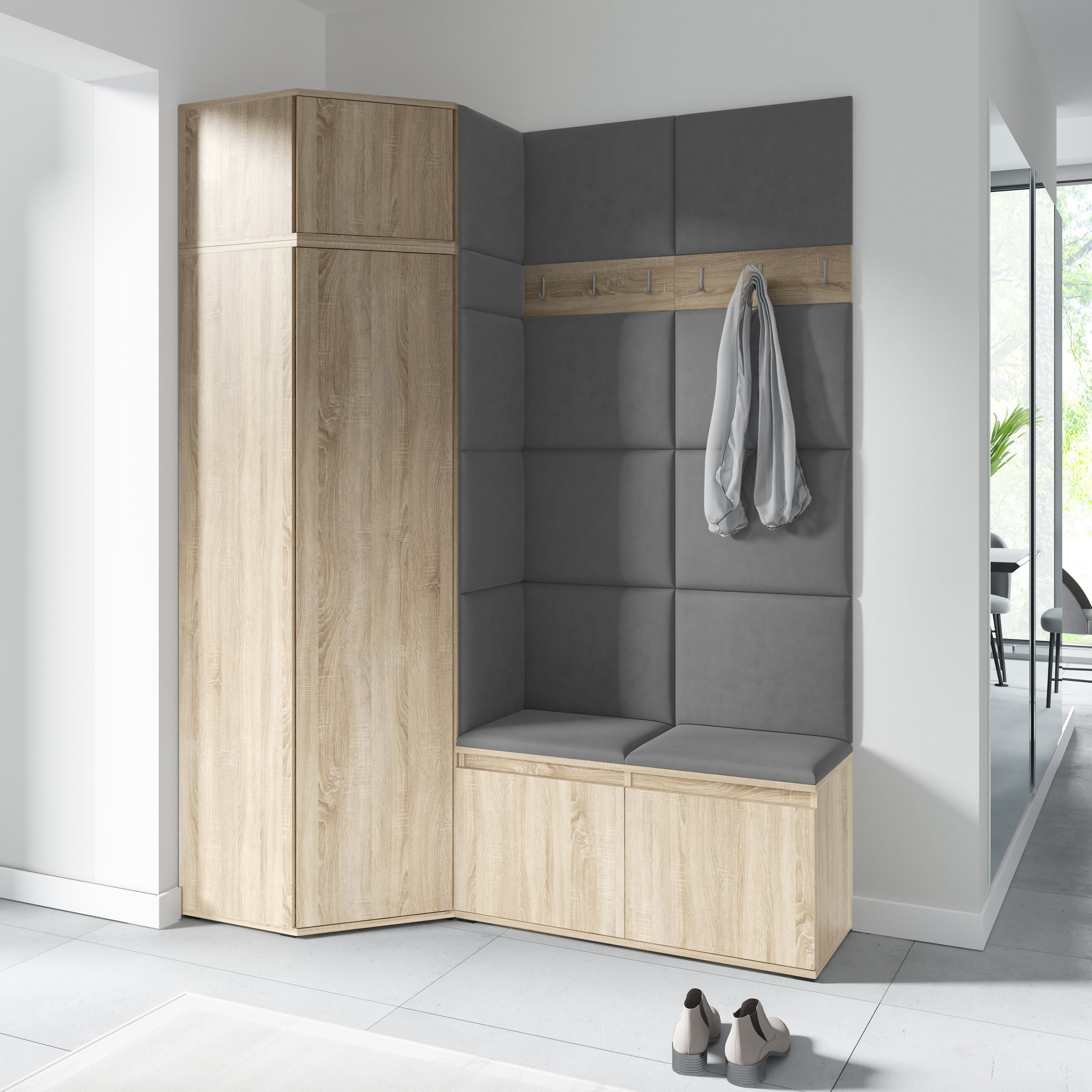 PK Emi 37 Hallway Wardrobe Sonoma Oak- Upholstered Panels in Various Colours