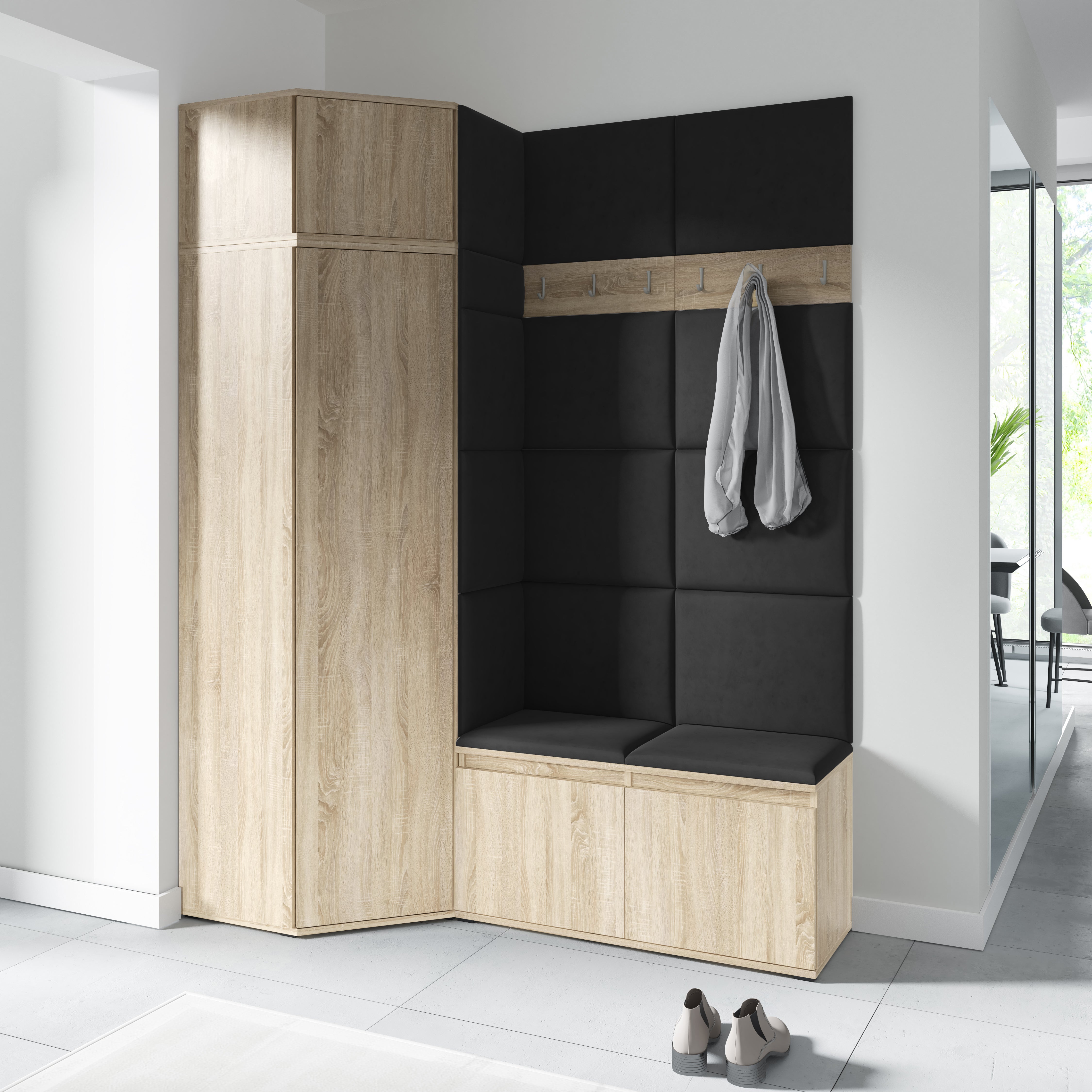 PK Emi 37 Hallway Wardrobe Sonoma Oak- Upholstered Panels in Various Colours