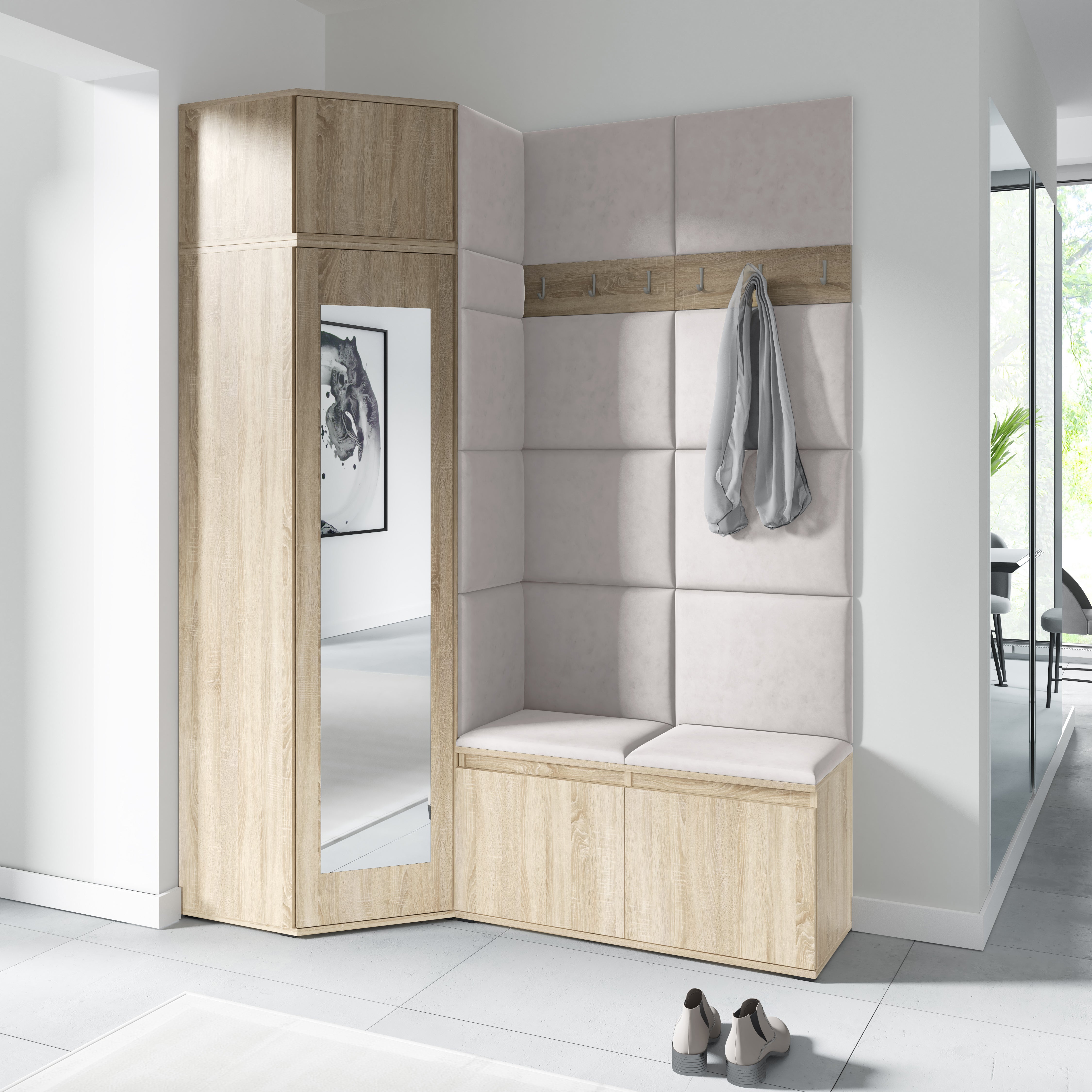 PK Emi 37 Hallway Wardrobe Sonoma Oak- Upholstered Panels in Various Colours