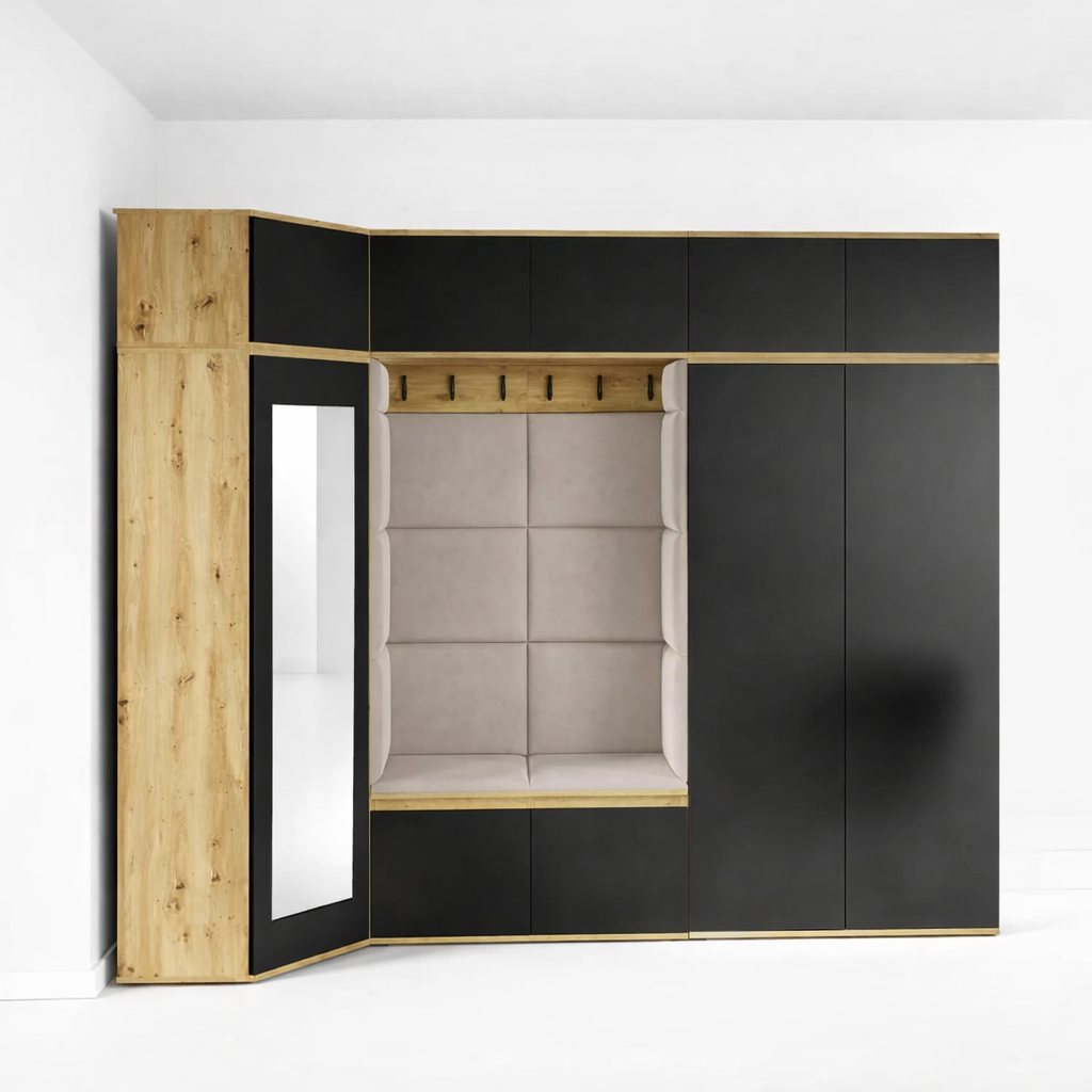 PK Emi 39 Hallway Wardrobe Artisan Oak / Black - Upholstered Panels in Various Colours
