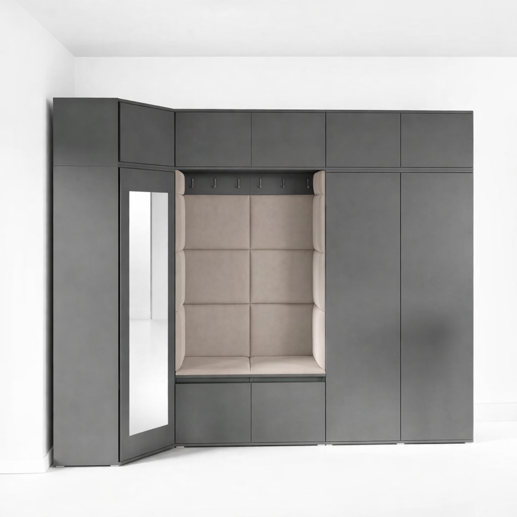 PK Emi 39 Hallway Wardrobe Graphite - Upholstered Panels in Various Colours