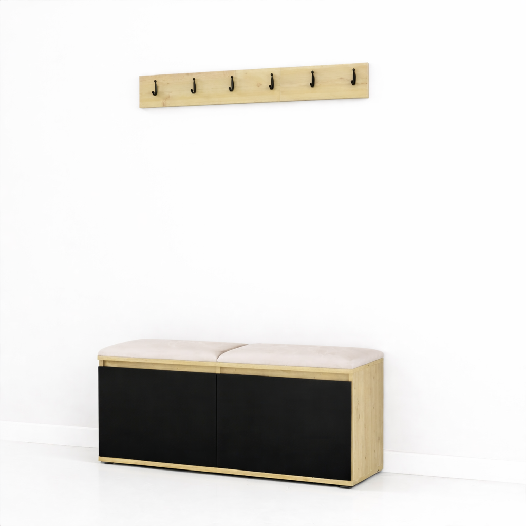 PK Emi 5 Hallway Wardrobe Artisan Oak / Black - Upholstered Panels in Various Colours