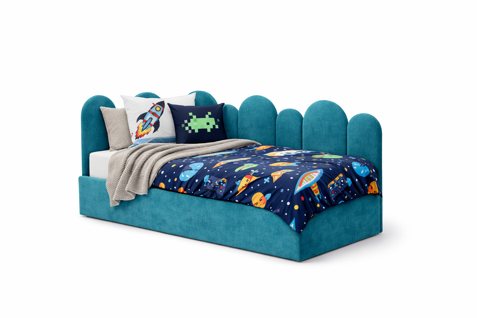 FLOW Upholstered Bed – 90 × 200 / 120 × 200 cm – Kids & Youth