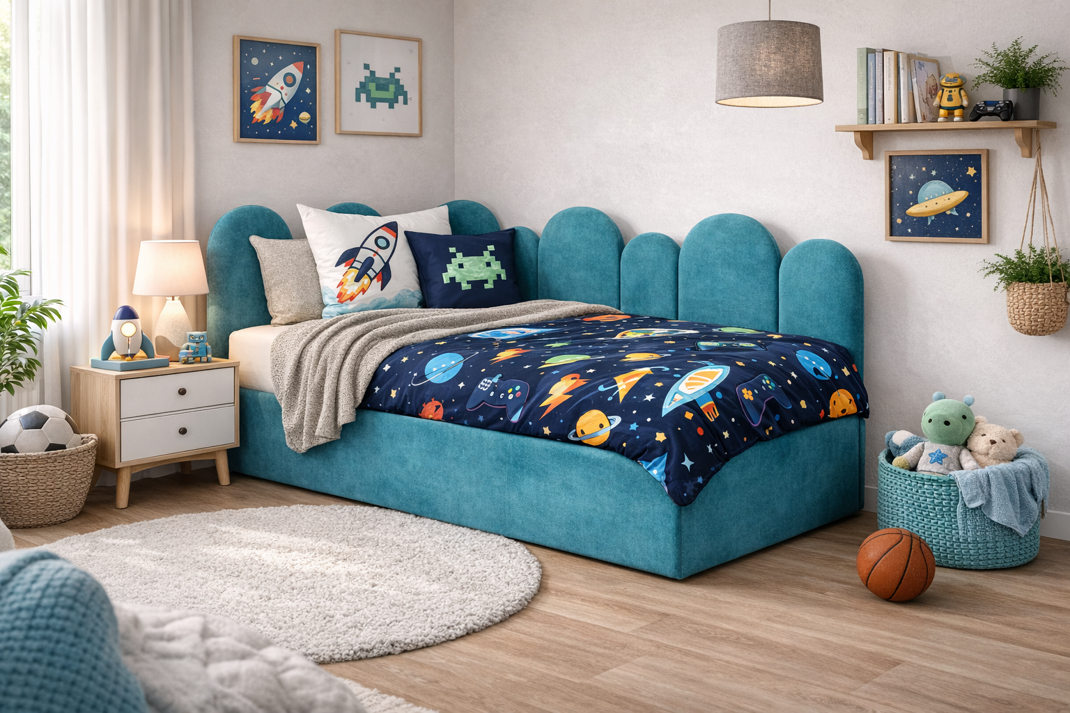 FLOW Upholstered Bed – 90 × 200 / 120 × 200 cm – Kids & Youth