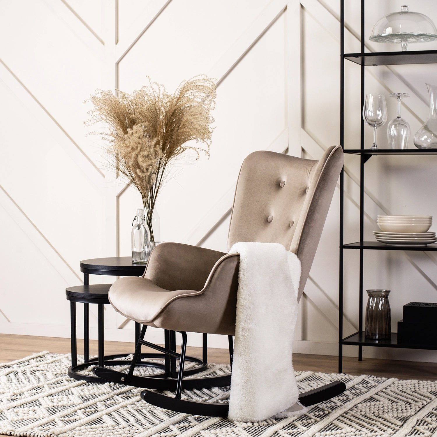 Elite ELIS Beige Velvet Rocking Chair