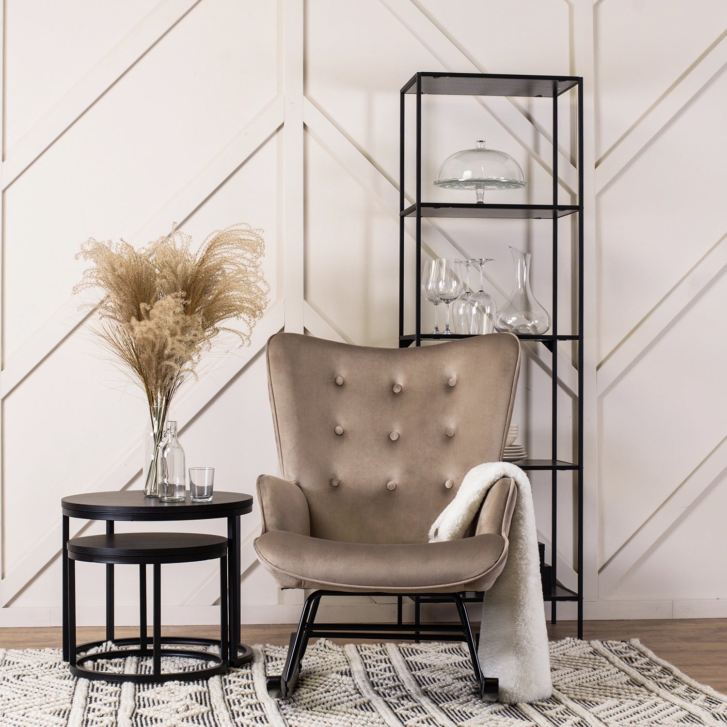 Elite ELIS Beige Velvet Rocking Chair