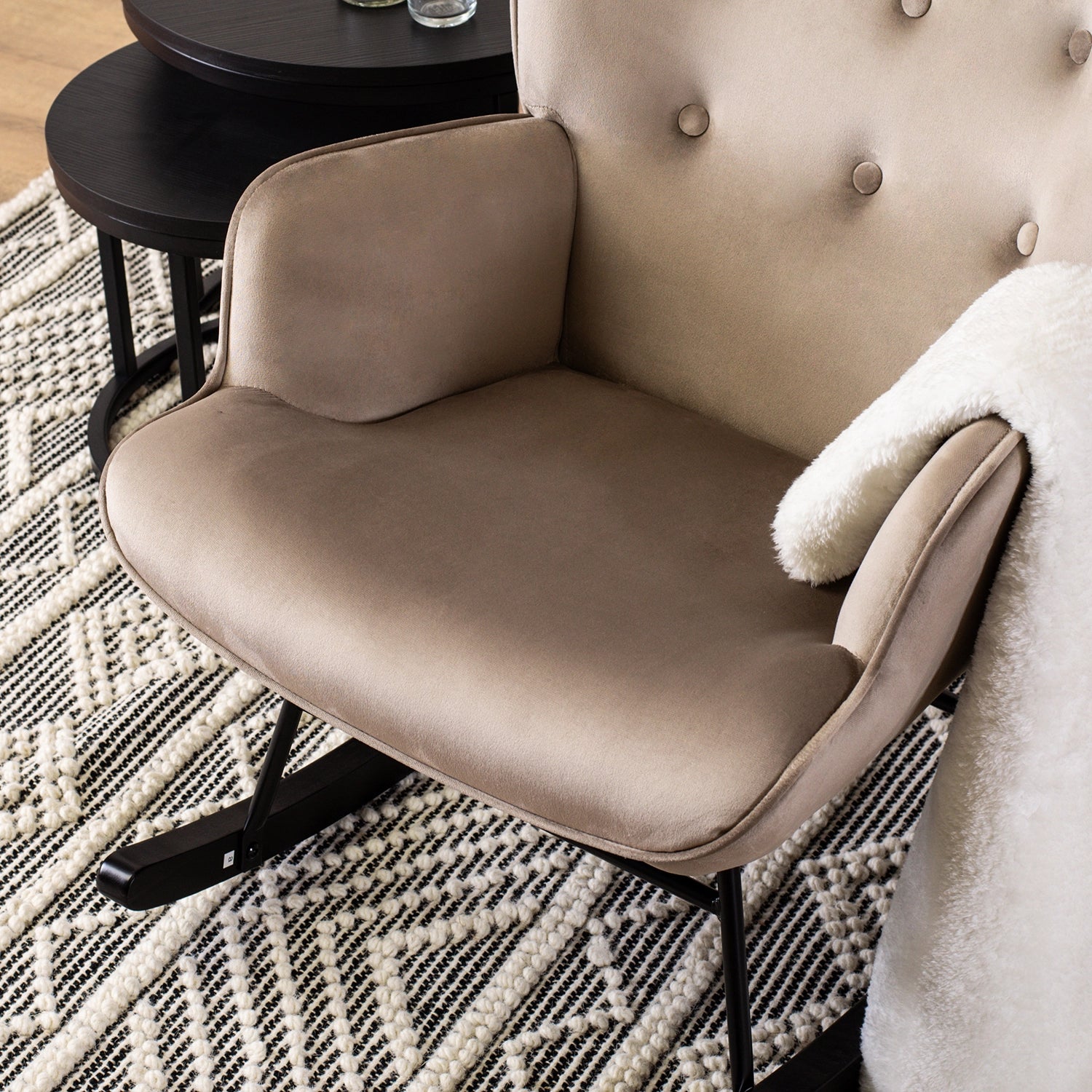 Elite ELIS Beige Velvet Rocking Chair