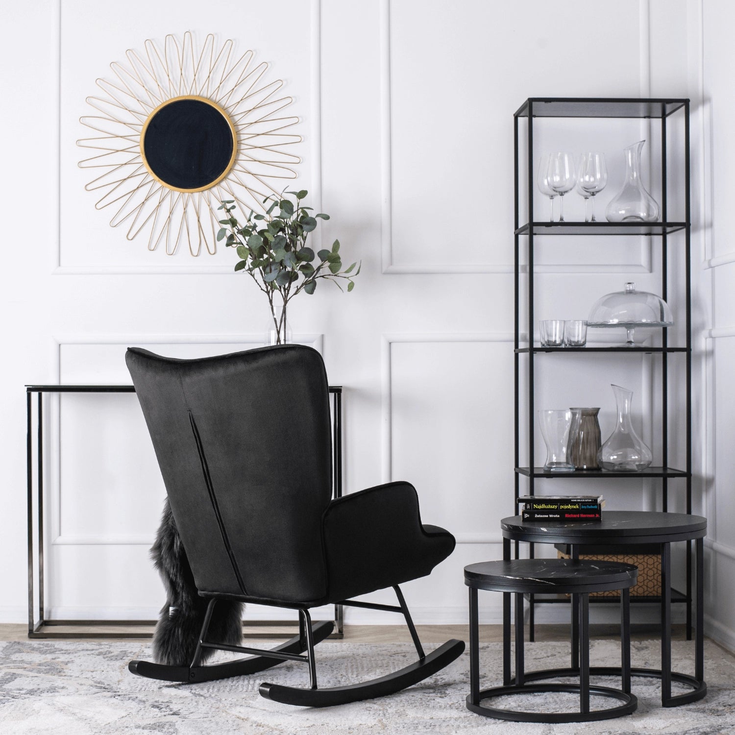 Elite ELIS Black Velvet Rocking Chair