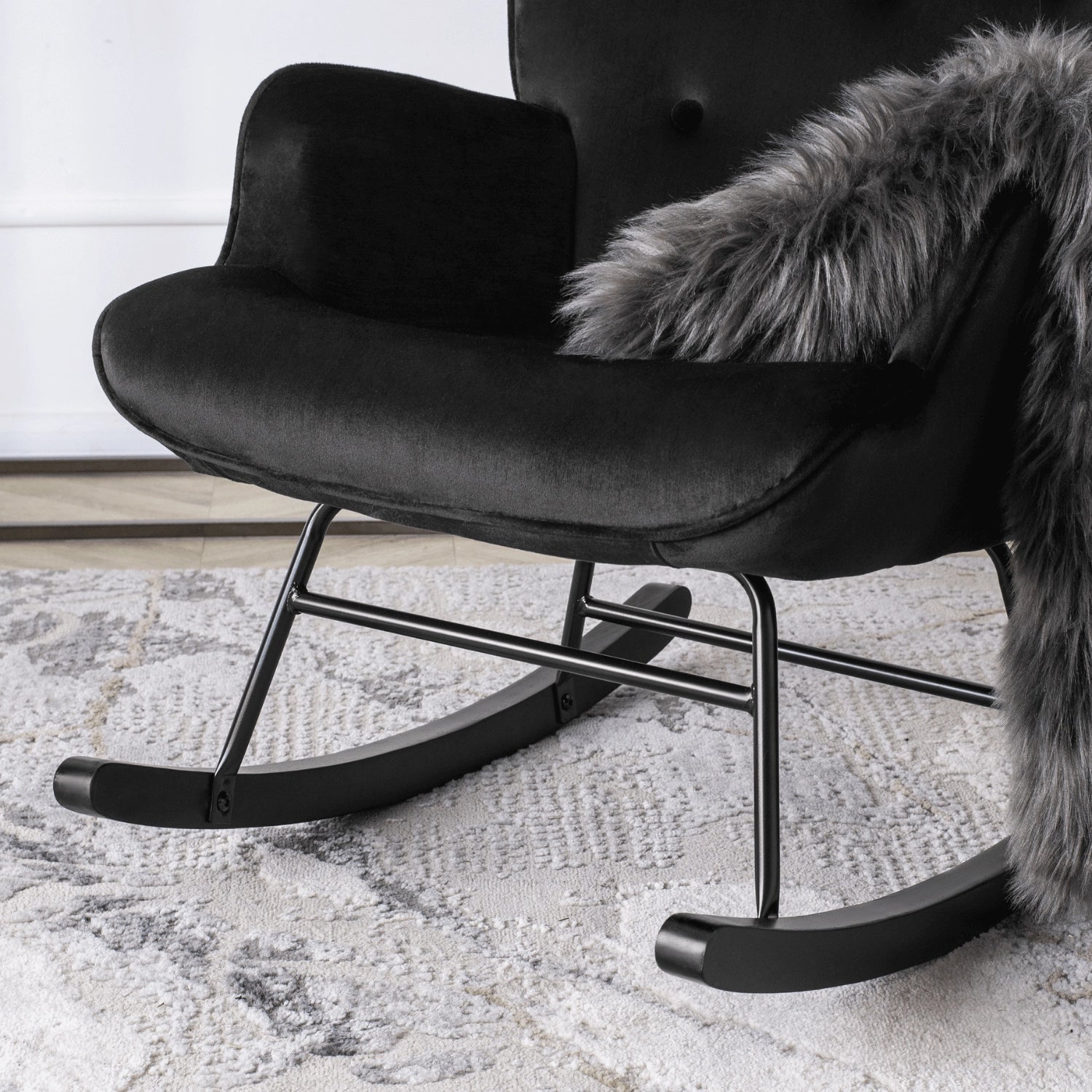 Elite ELIS Black Velvet Rocking Chair