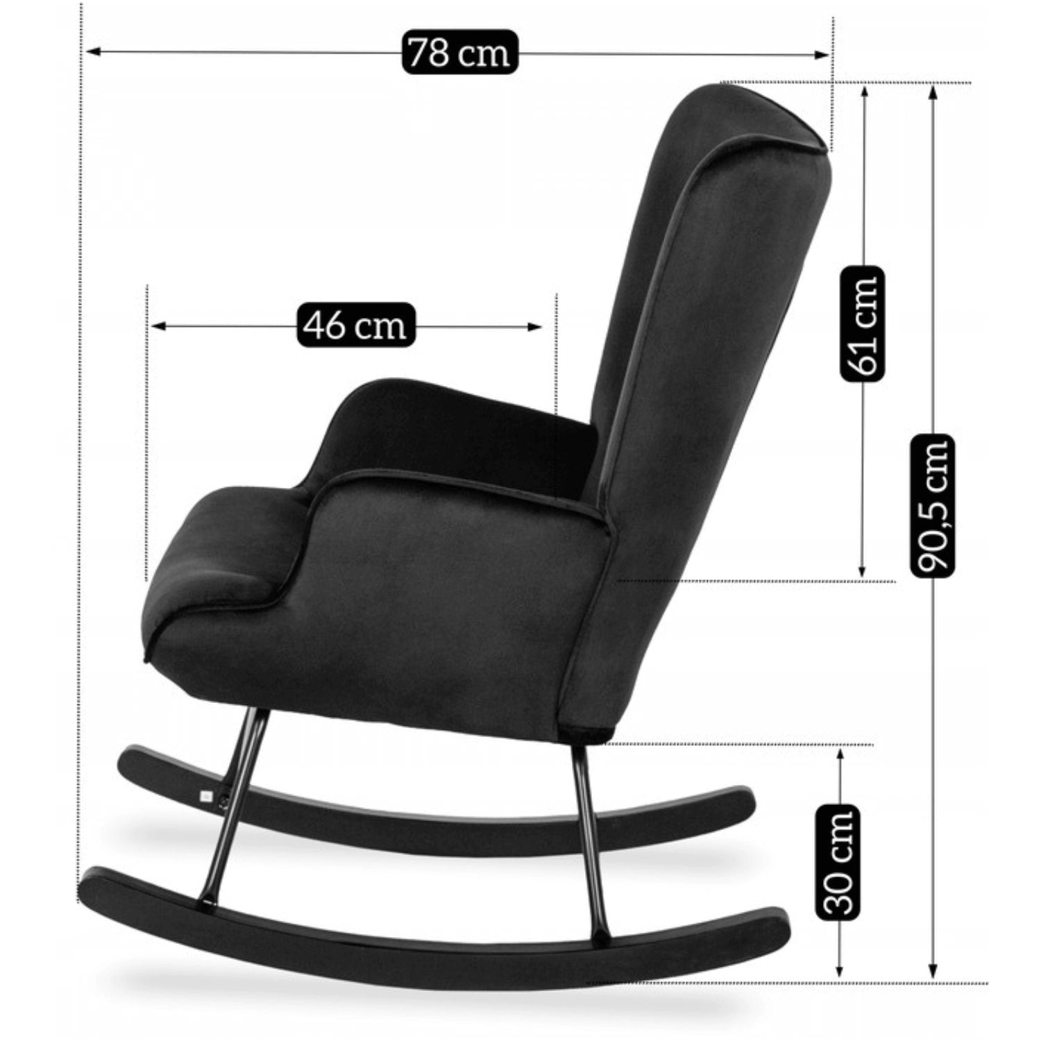 Elite ELIS Black Velvet Rocking Chair