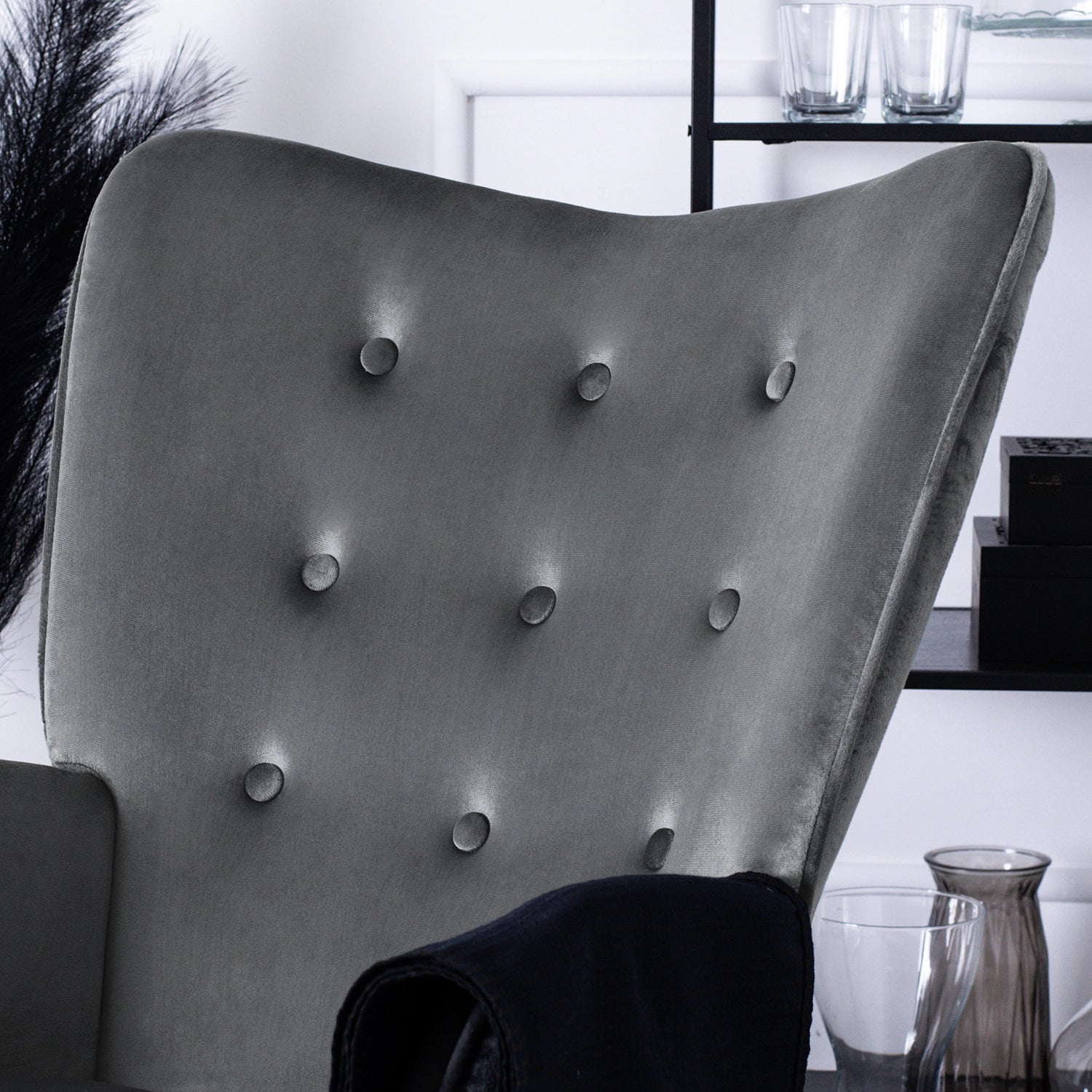 Elite ELIS Grey Velvet Rocking Chair