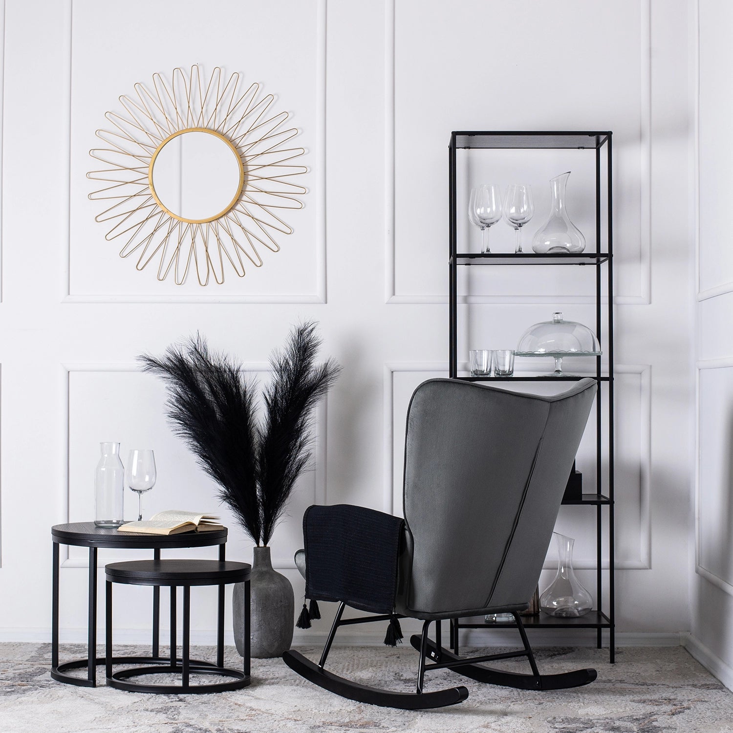 Elite ELIS Grey Velvet Rocking Chair