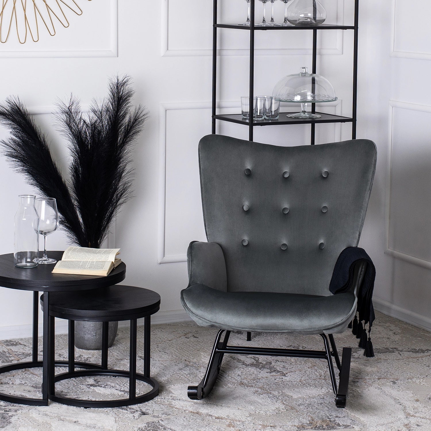 Elite ELIS Grey Velvet Rocking Chair