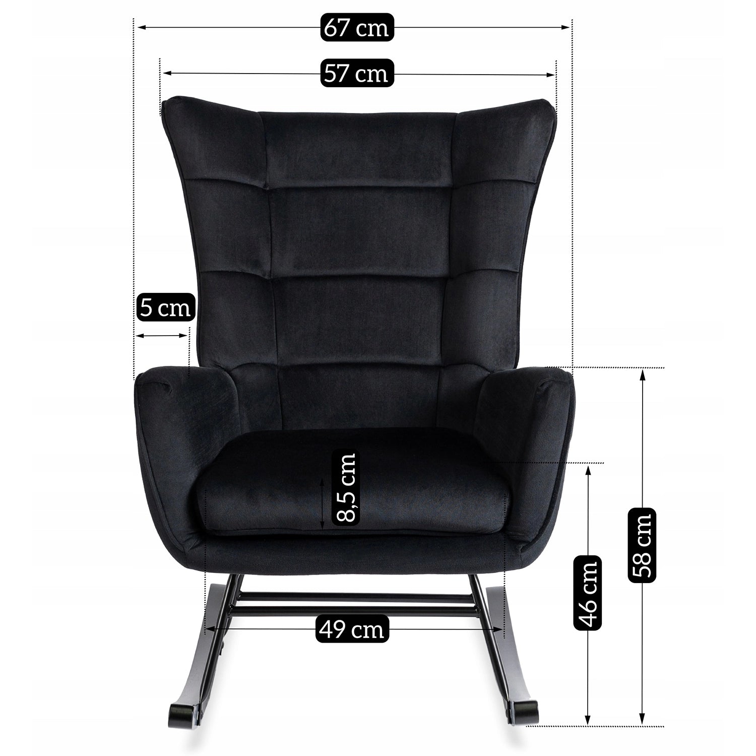 Elite JACKSON Black Velvet Rocking Chair
