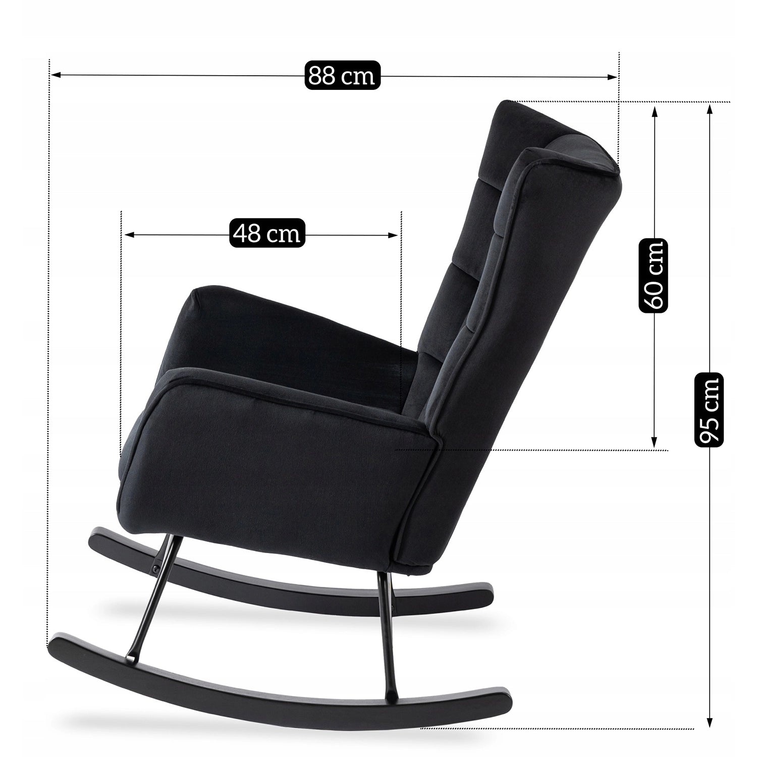 Elite JACKSON Black Velvet Rocking Chair