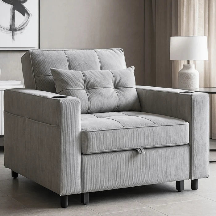 Elite SOLOR  SOLOR Sleeping Armchair, Fold-Out American Style, Gray Corduroy, Modern Design