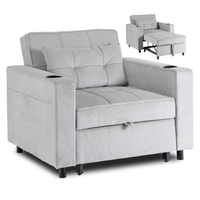 Elite SOLOR  SOLOR Sleeping Armchair, Fold-Out American Style, Gray Corduroy, Modern Design