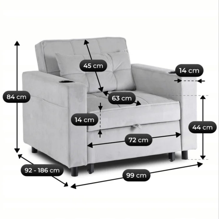 Elite SOLOR  SOLOR Sleeping Armchair, Fold-Out American Style, Gray Corduroy, Modern Design