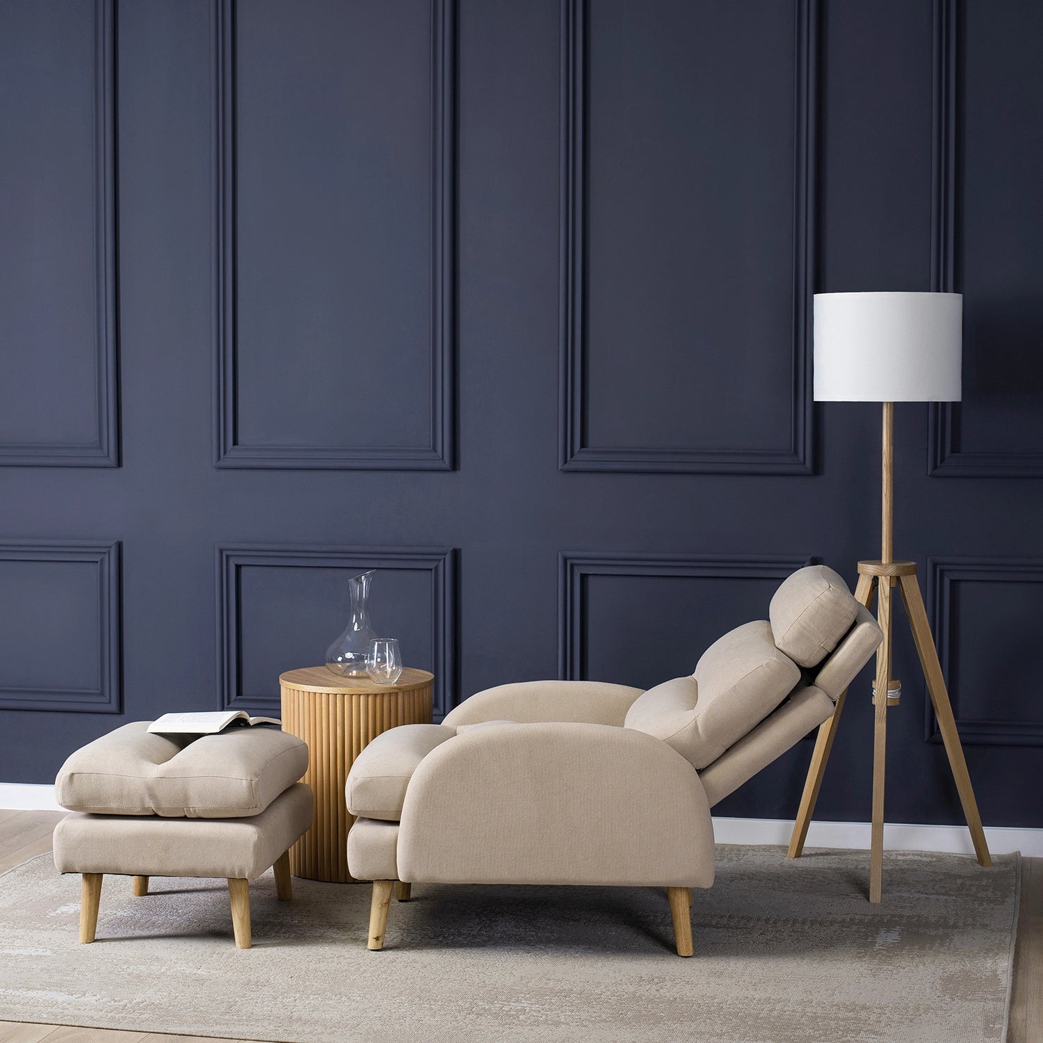 Elite HENRY Beige Recliner Armchair with Footrest