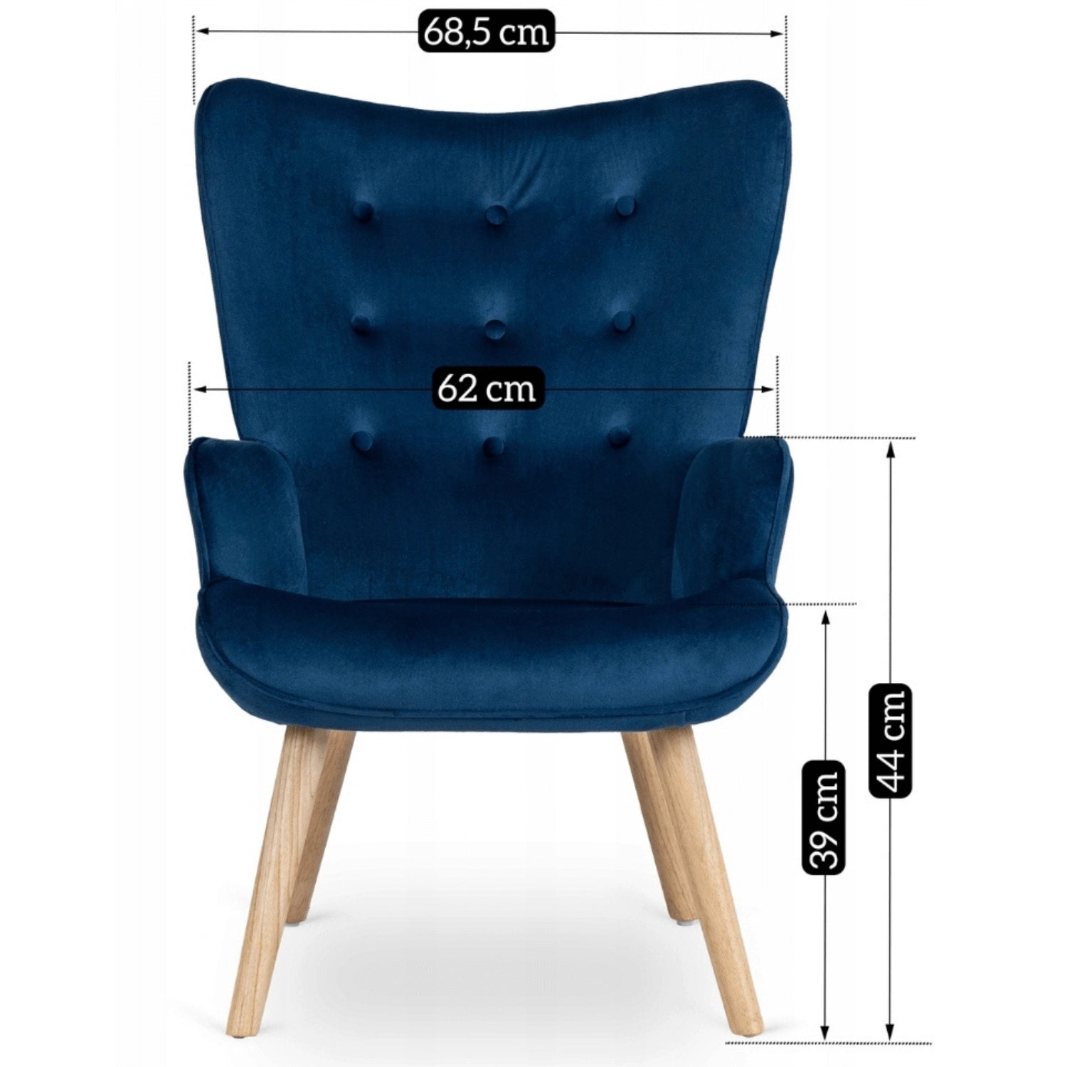 Elite LOZANO Navy Blue Velvet Armchair with Footstool