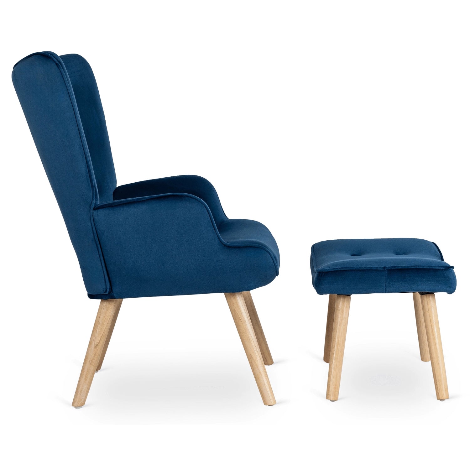 Elite LOZANO Navy Blue Velvet Armchair with Footstool