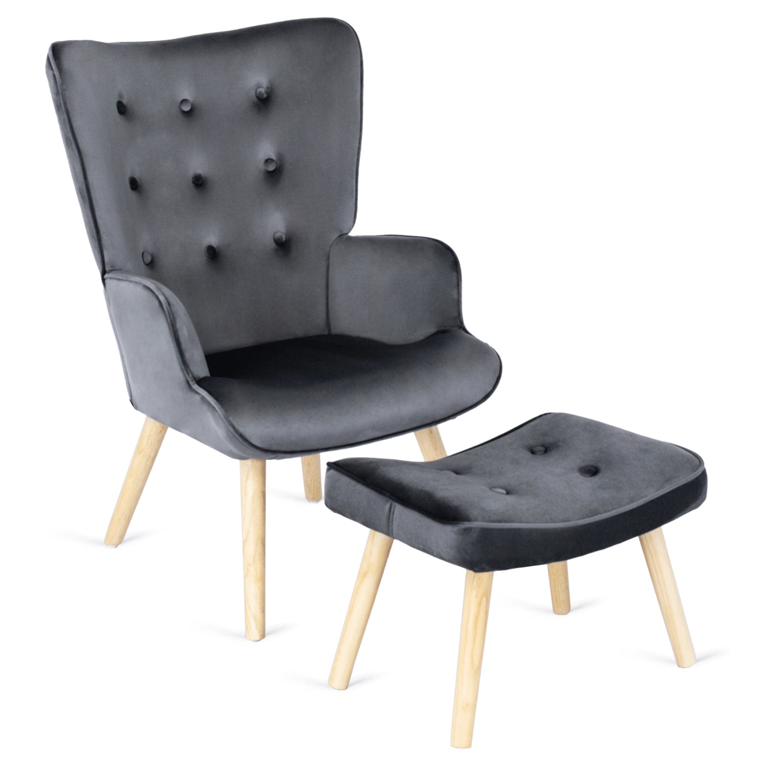 Elite LOZANO Grey Velvet Armchair with Footstool