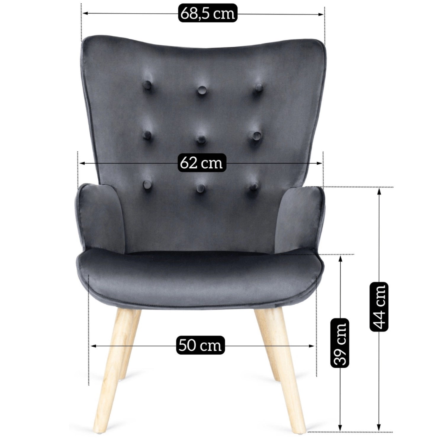 Elite LOZANO Grey Velvet Armchair with Footstool