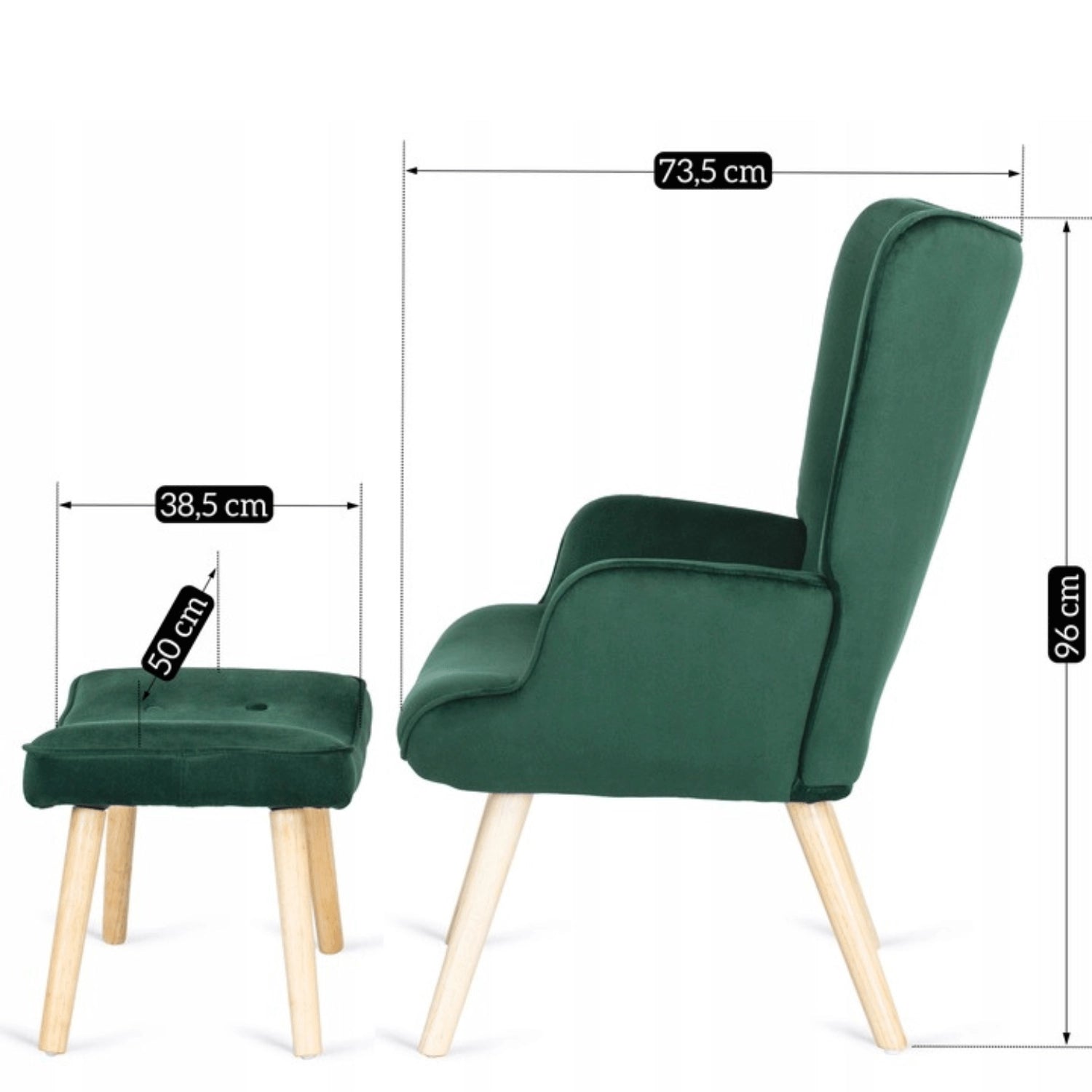 Elite LOZANO Green Velvet Armchair with Footstool