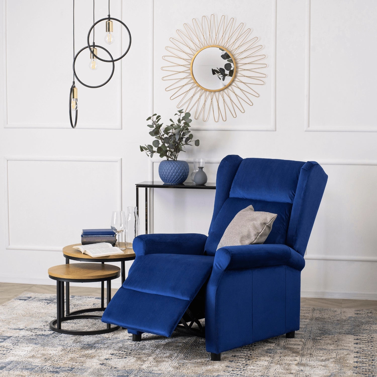 Elite SIMON Navy Blue Velvet Recliner