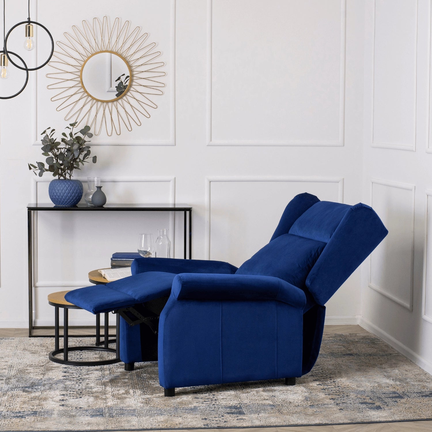 Elite SIMON Navy Blue Velvet Recliner