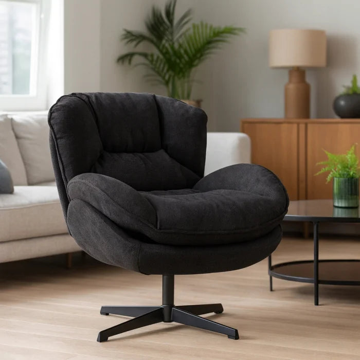 Elite Rosa Swivel Lounge Armchair- Black