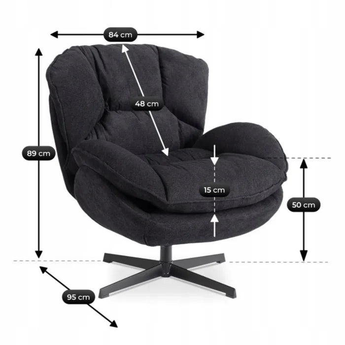 Elite Rosa Swivel Lounge Armchair- Black