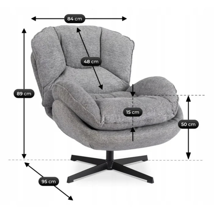 Elite Rosa Swivel Lounge Armchair- Grey