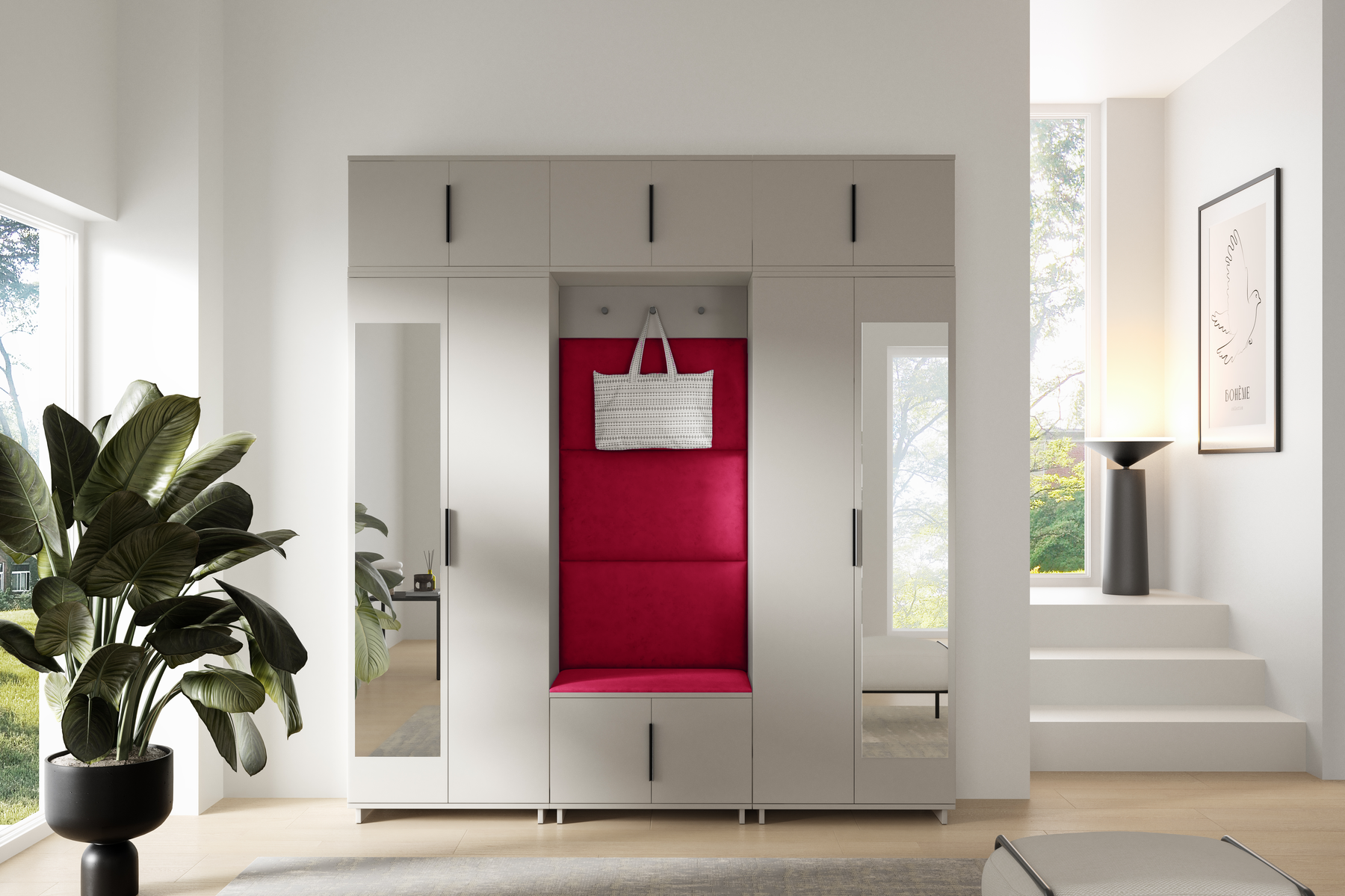 PK Bianco 2 Hallway Wardrobe Set - Ruby Red